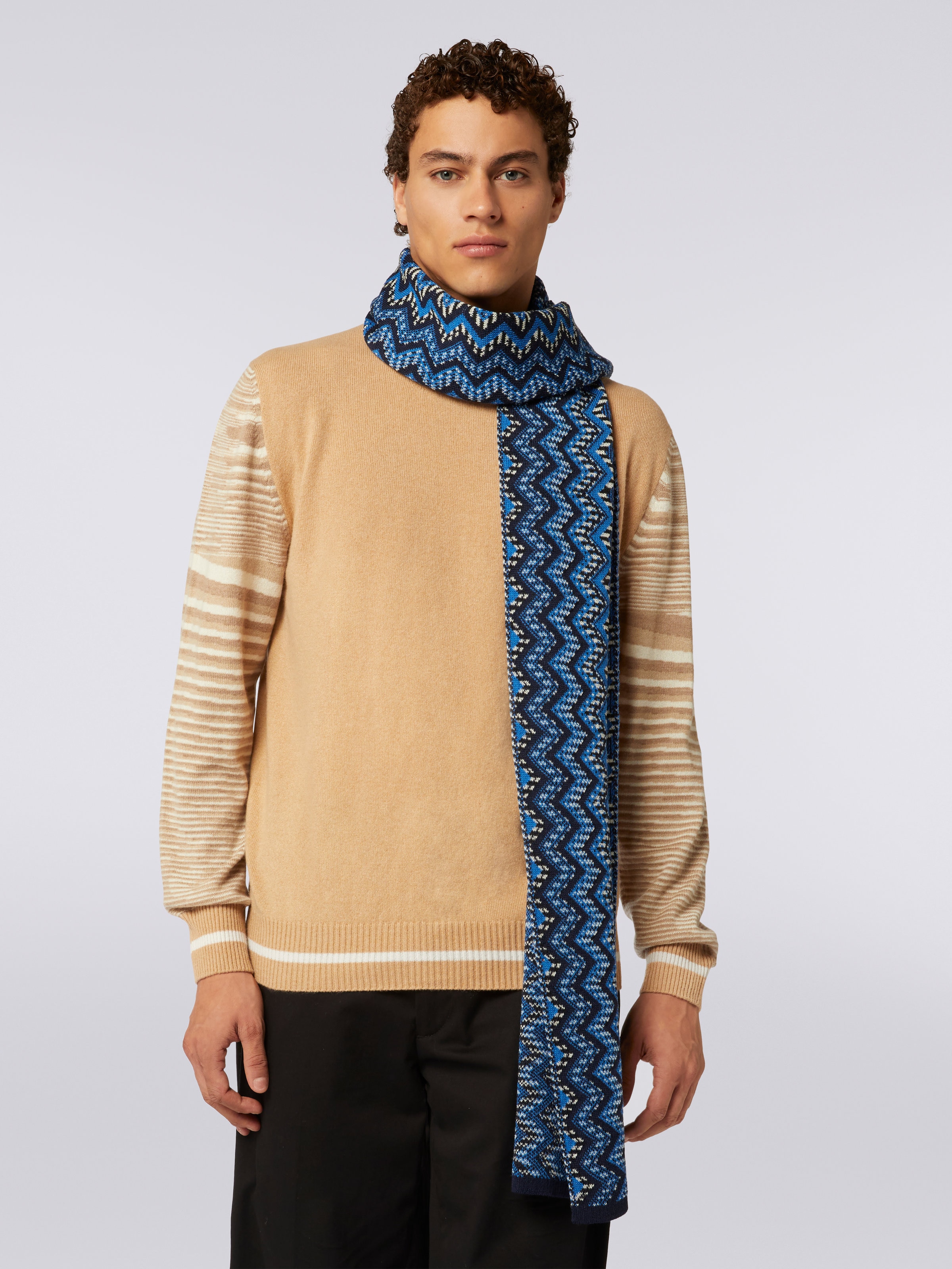 Zigzag wool knit scarf Multicoloured