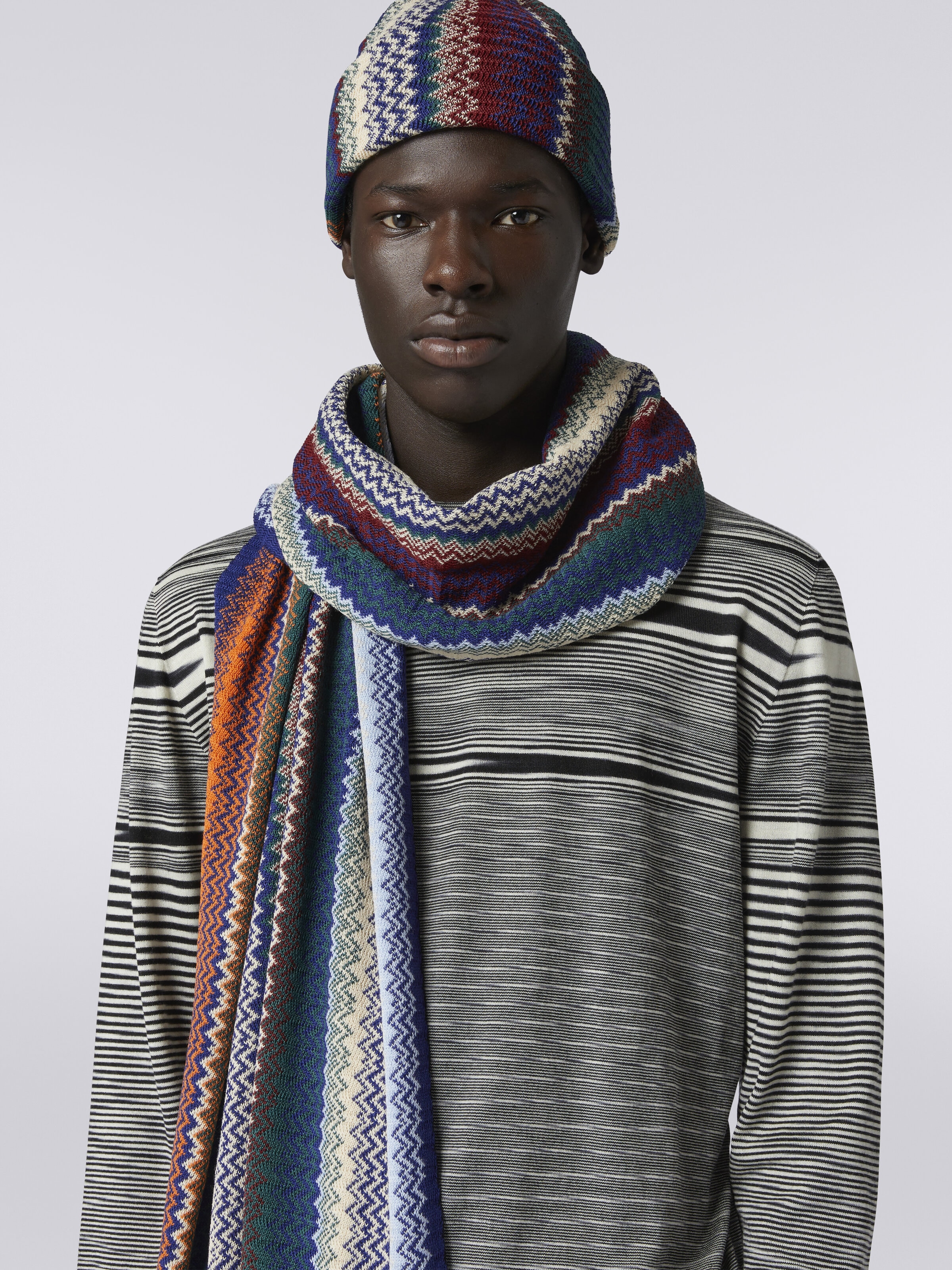 Mountain pattern wool blend scarf, Multicoloured  - 2