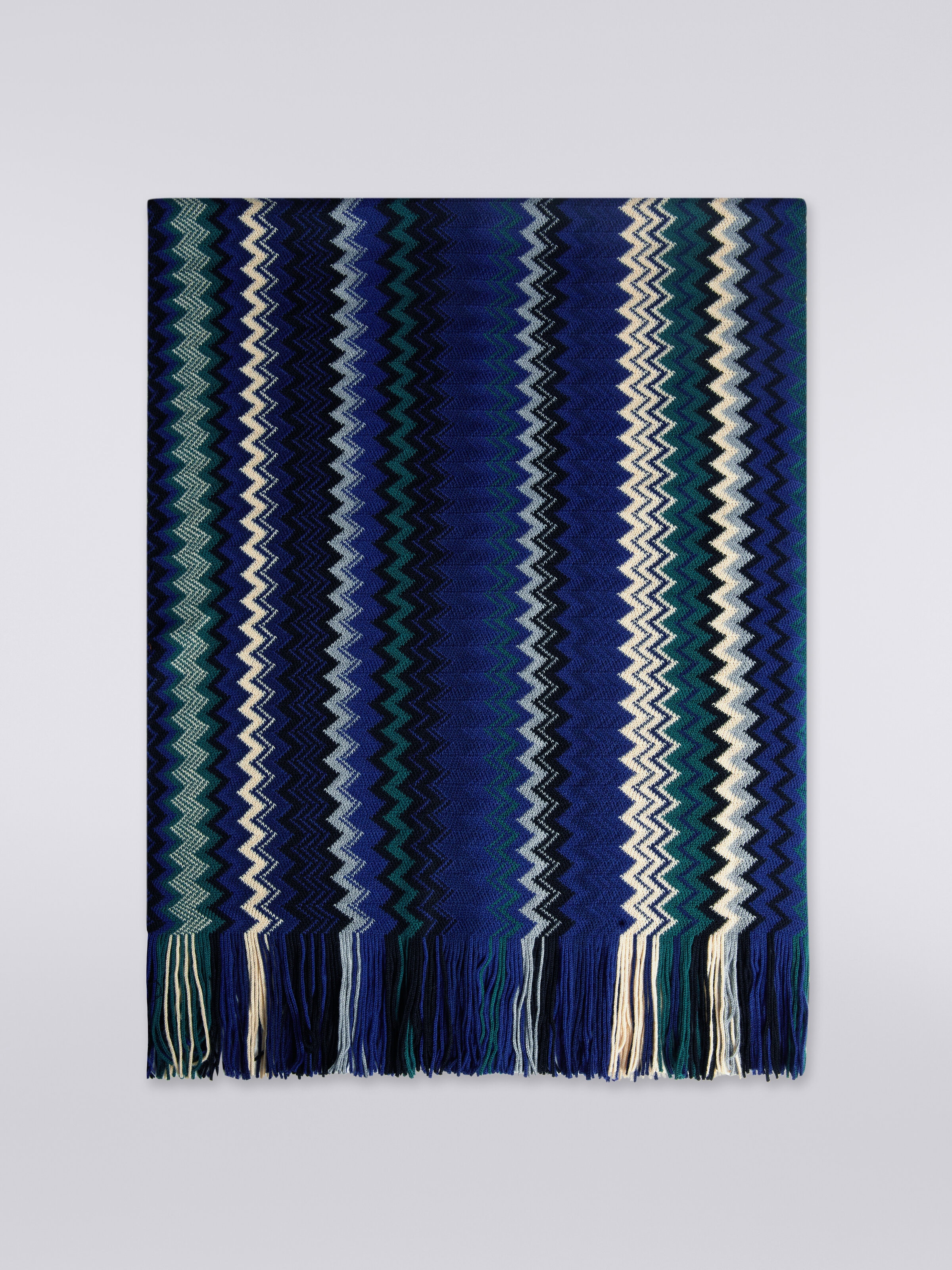 Écharpe en laine mélangée à zig-zag avec franges, Multicolore  - 0