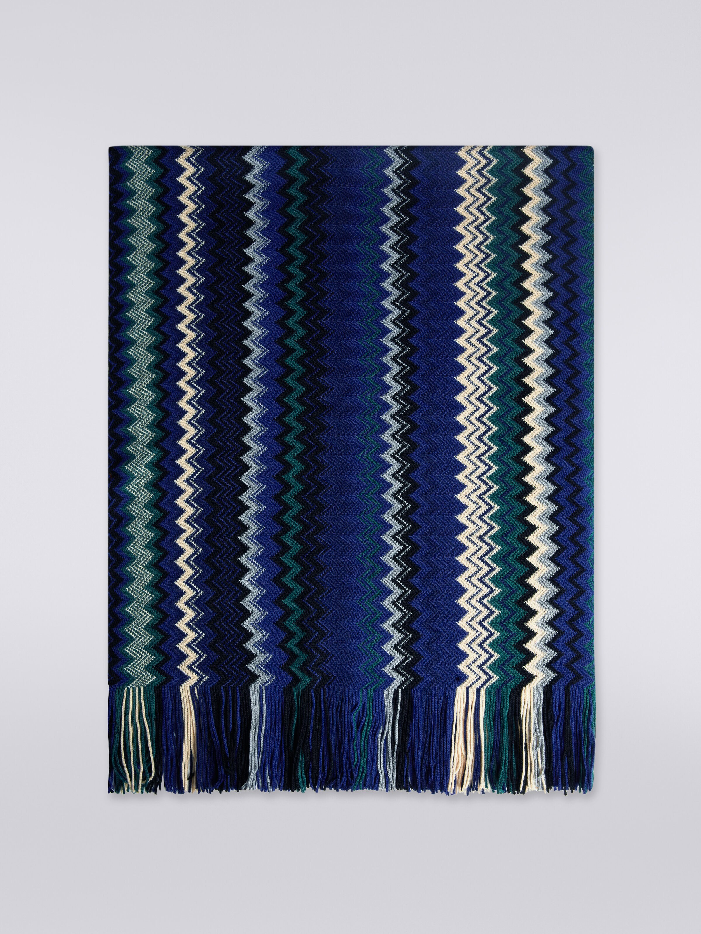 Fringed wool blend zigzag scarf, Multicoloured  - 0