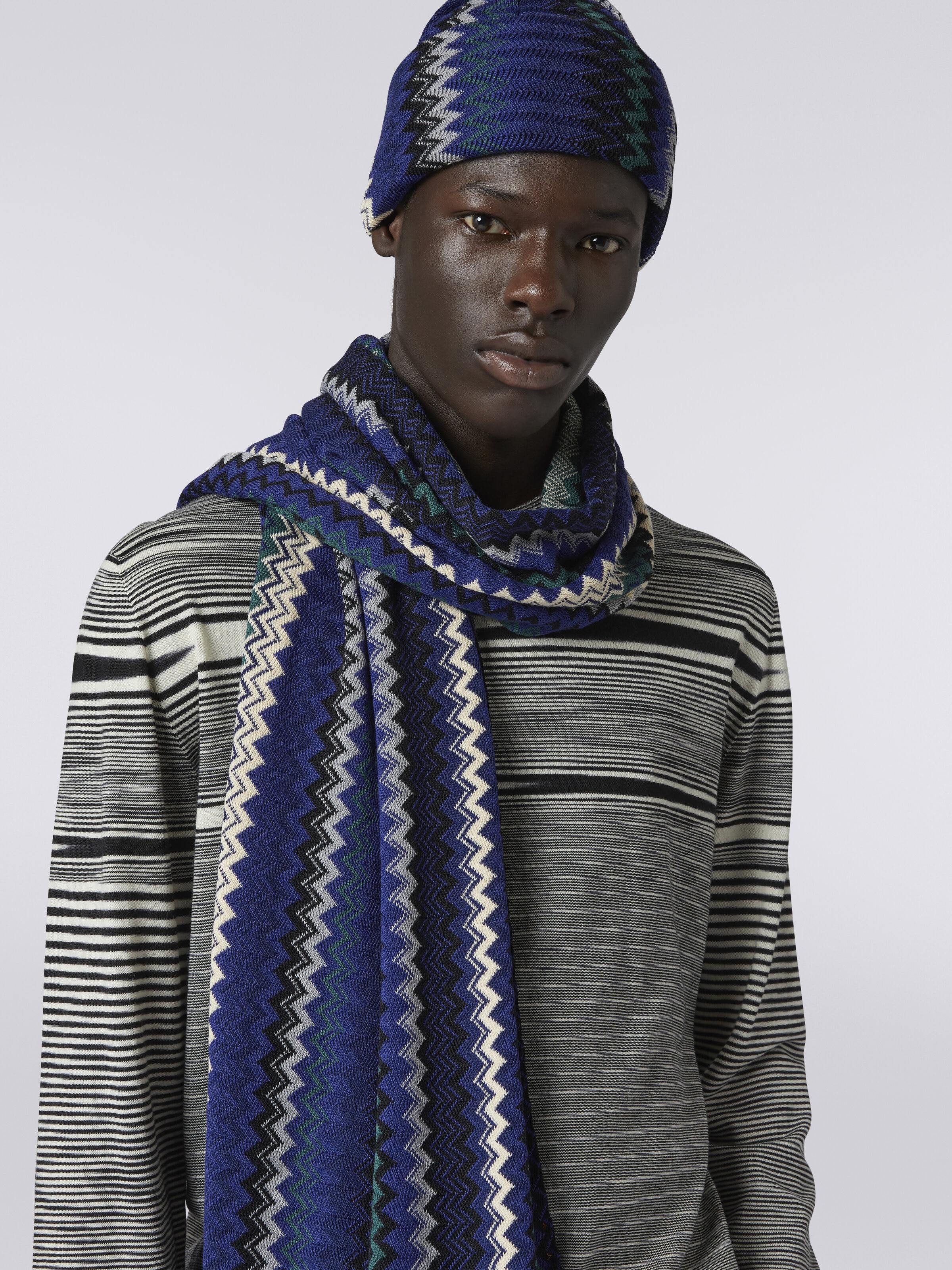Écharpe en laine mélangée à zig-zag avec franges, Multicolore  - 2