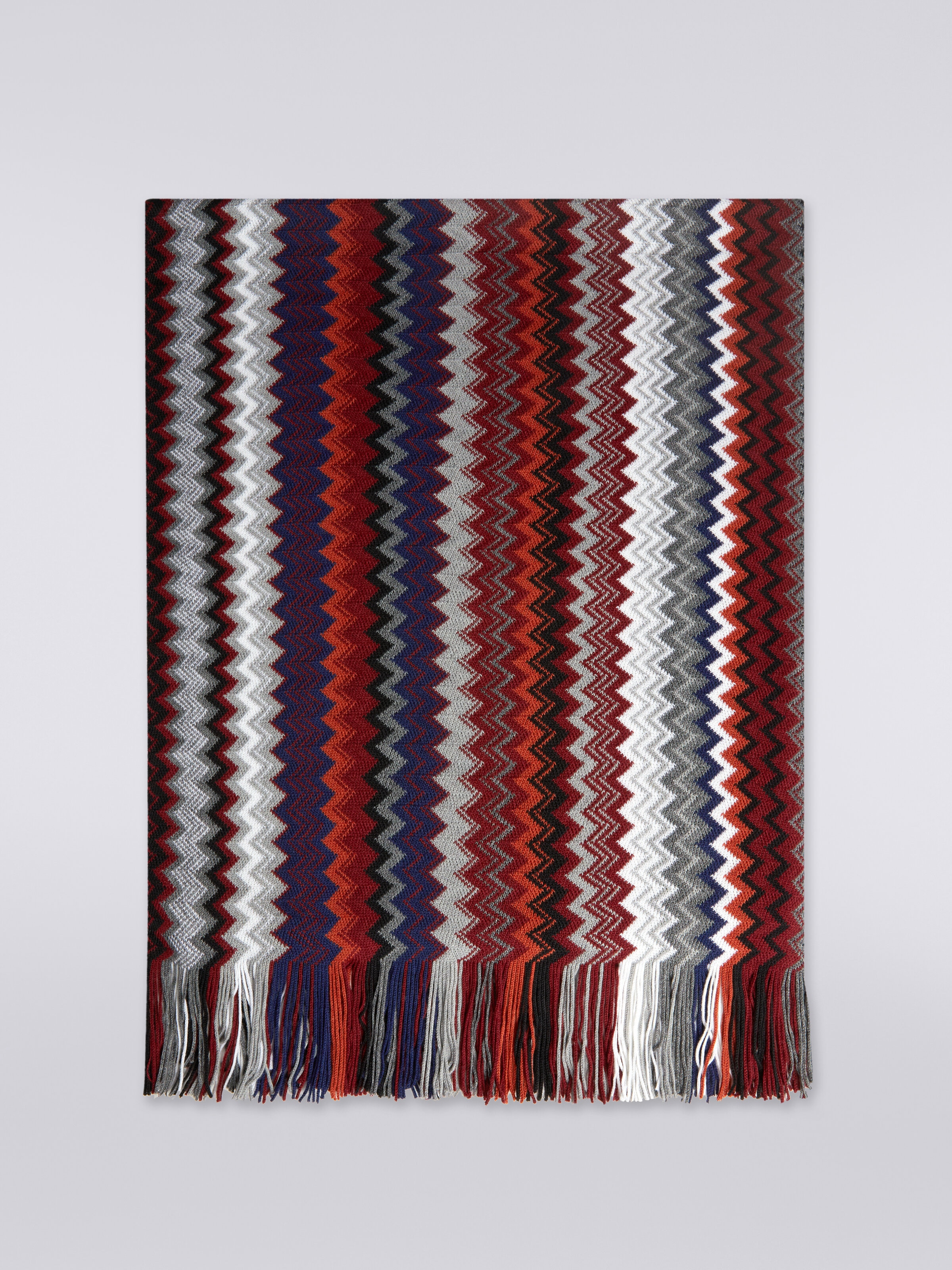 Bufanda de mezcla de lana en zigzag con flecos, Multicolor  - 0