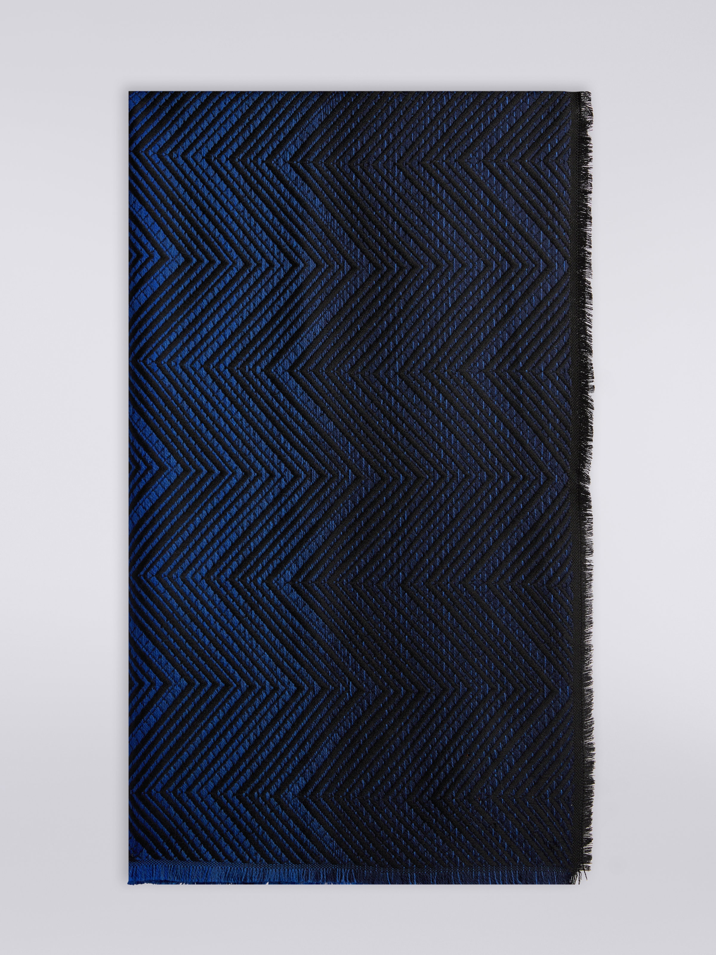 Wool chevron shawl with frayed edges, Multicoloured  - 0