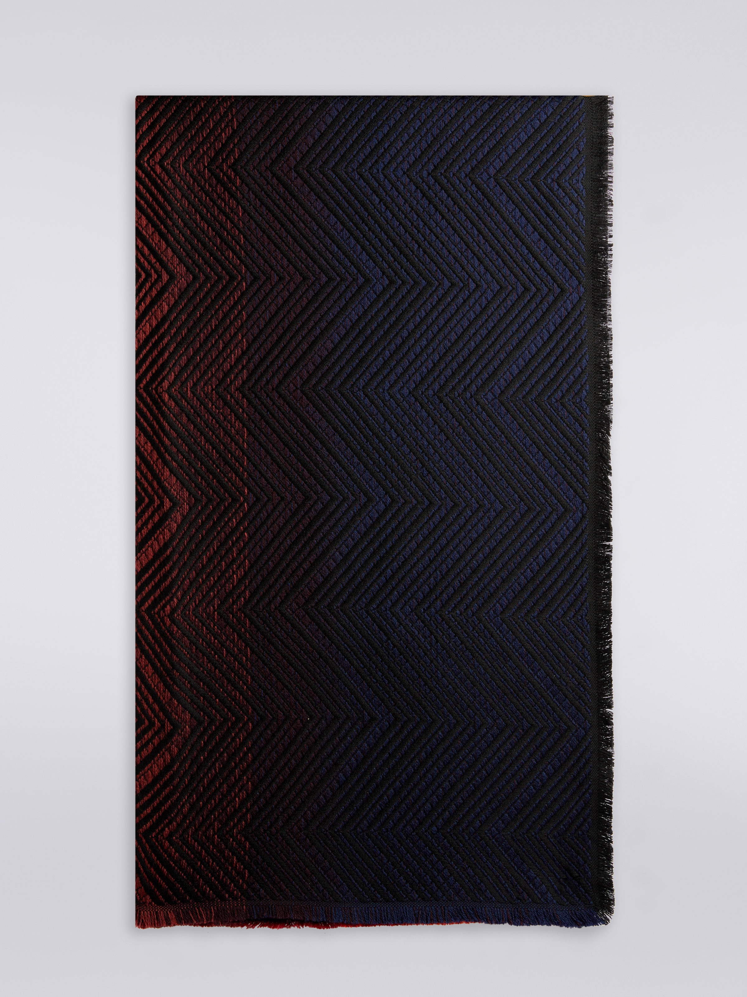 Wool chevron shawl with frayed edges, Multicoloured  - 0