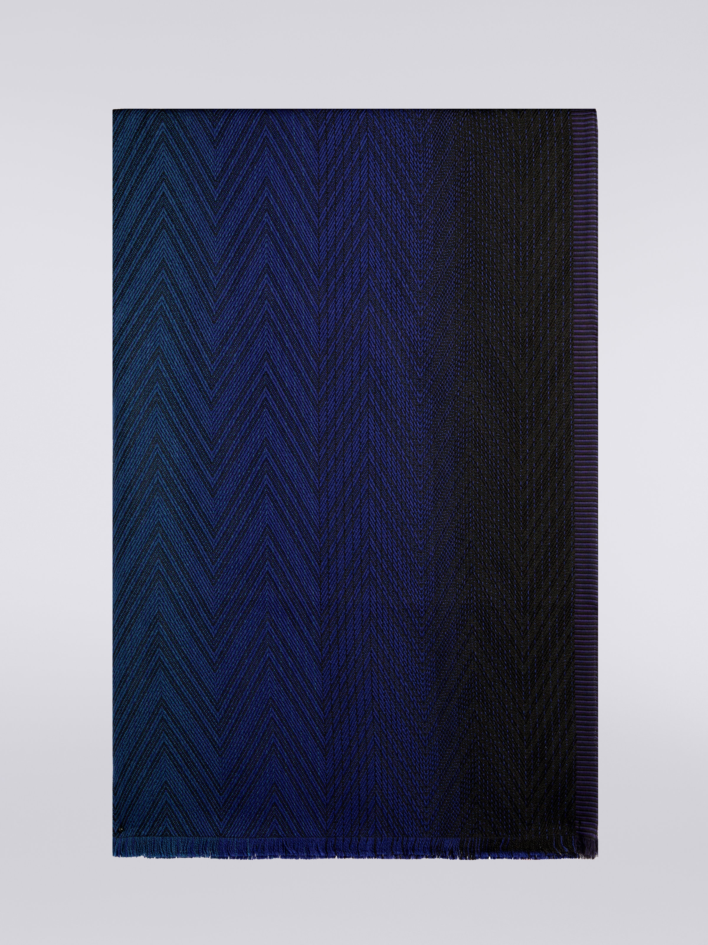 Stola in maglia di viscosa e lana chevron con bordi sfrangiati, Multicolore  - 0