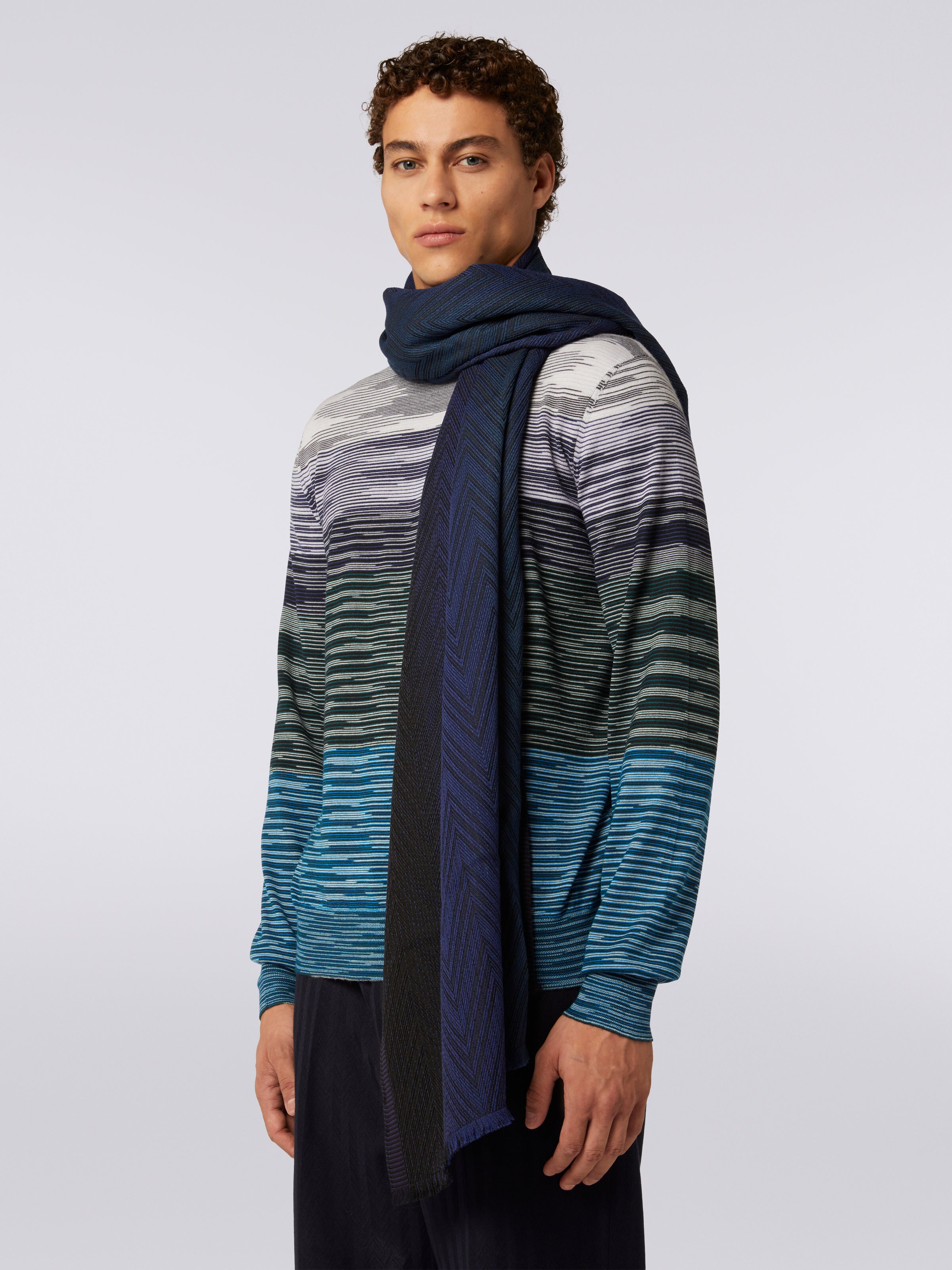 Étole en maille de viscose et laine à chevrons avec bords frangés, Multicolore  - 2