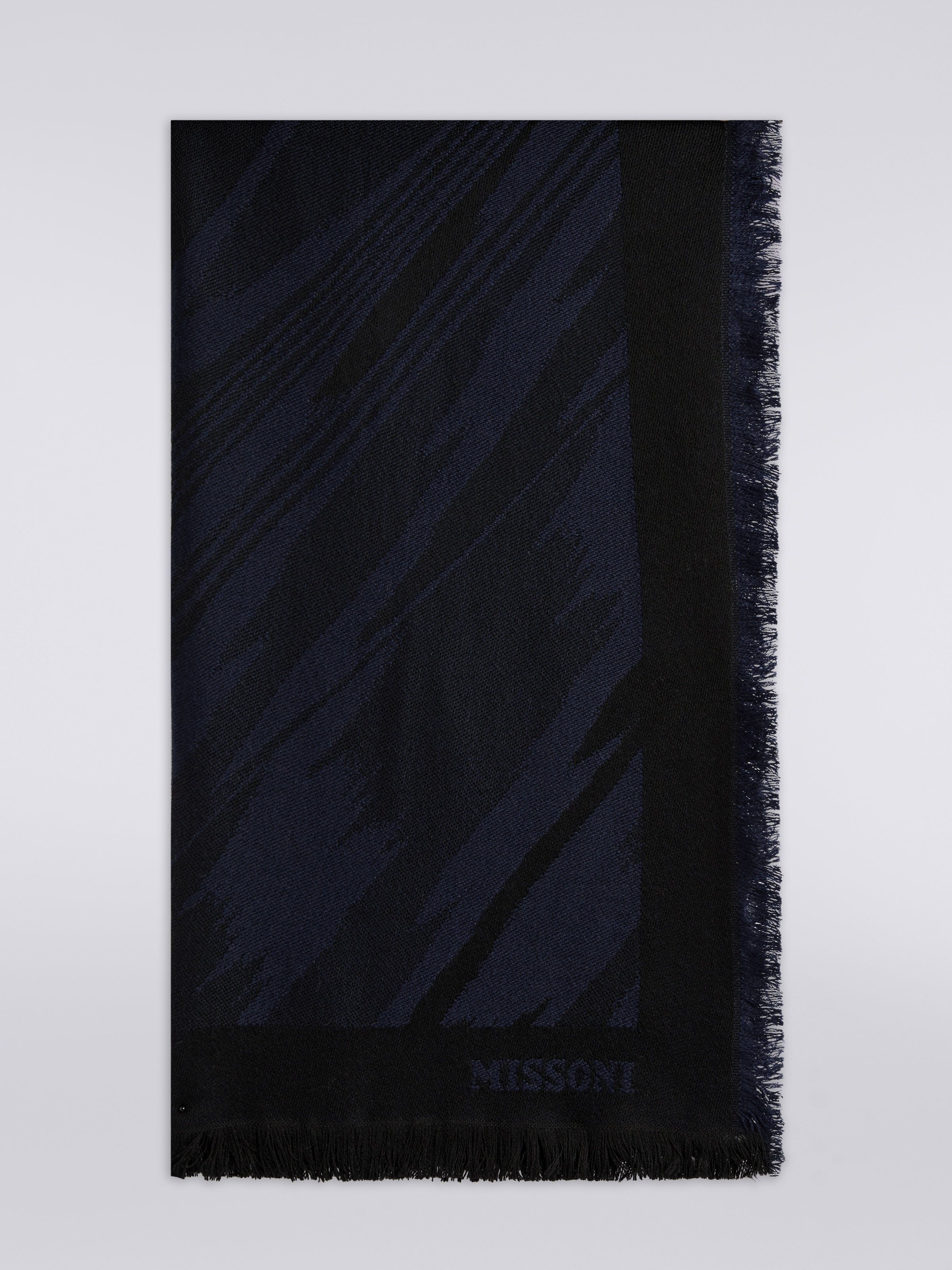 Slub wool shawl with frayed edges, Multicoloured  - 0