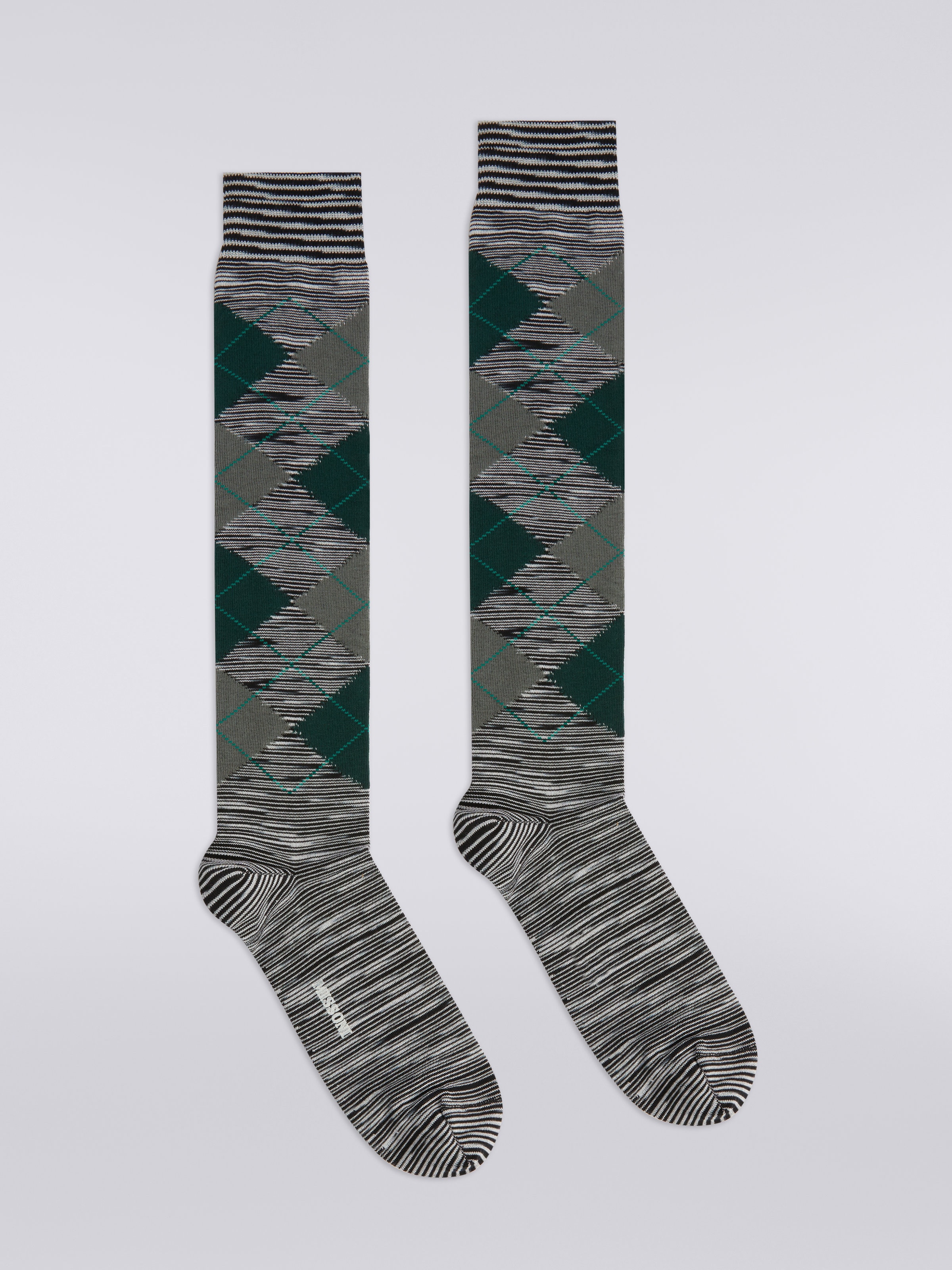 Slub cotton blend socks with rhombuses, Multicoloured  - 0