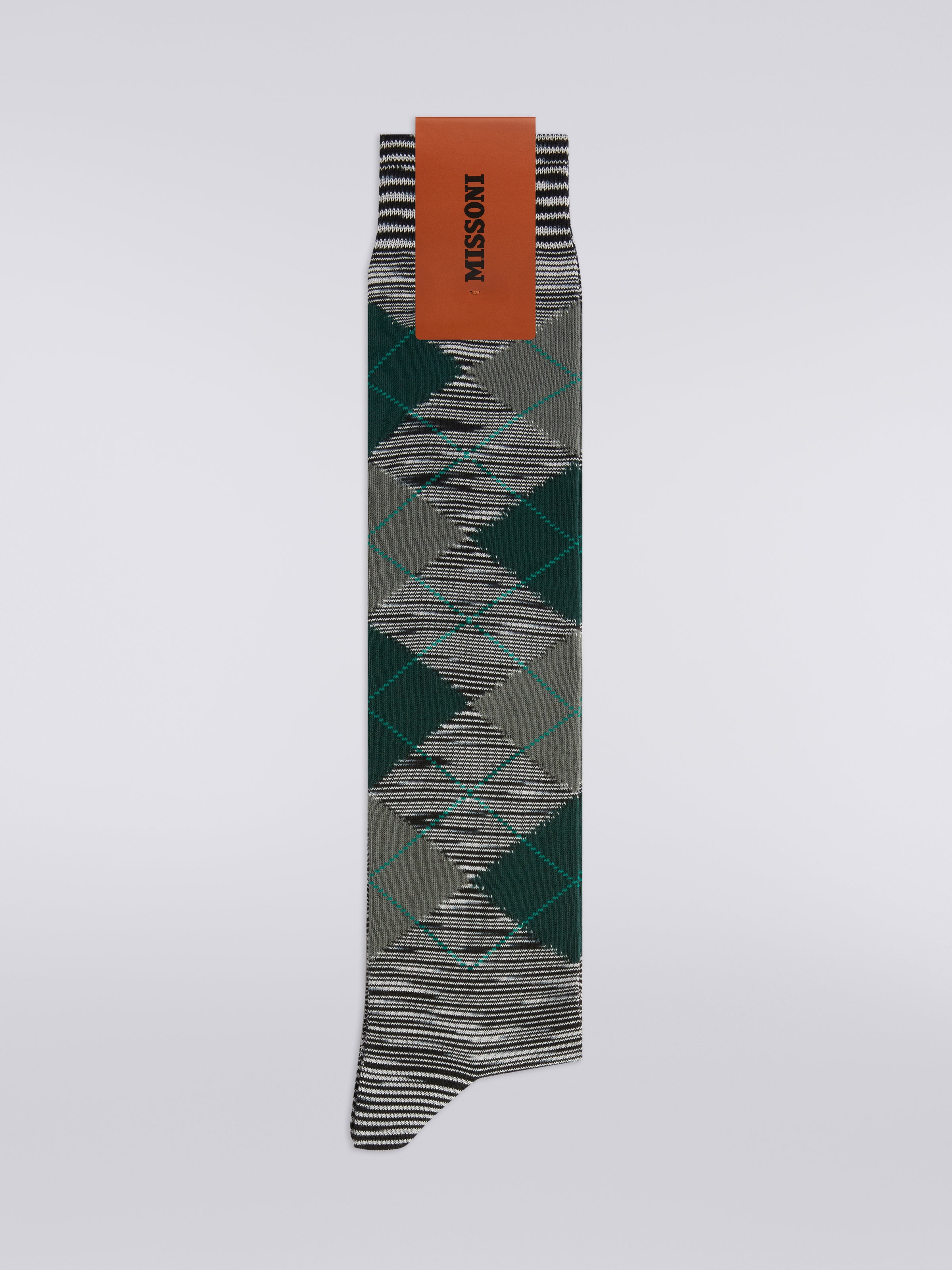 Slub cotton blend socks with rhombuses, Multicoloured  - 1
