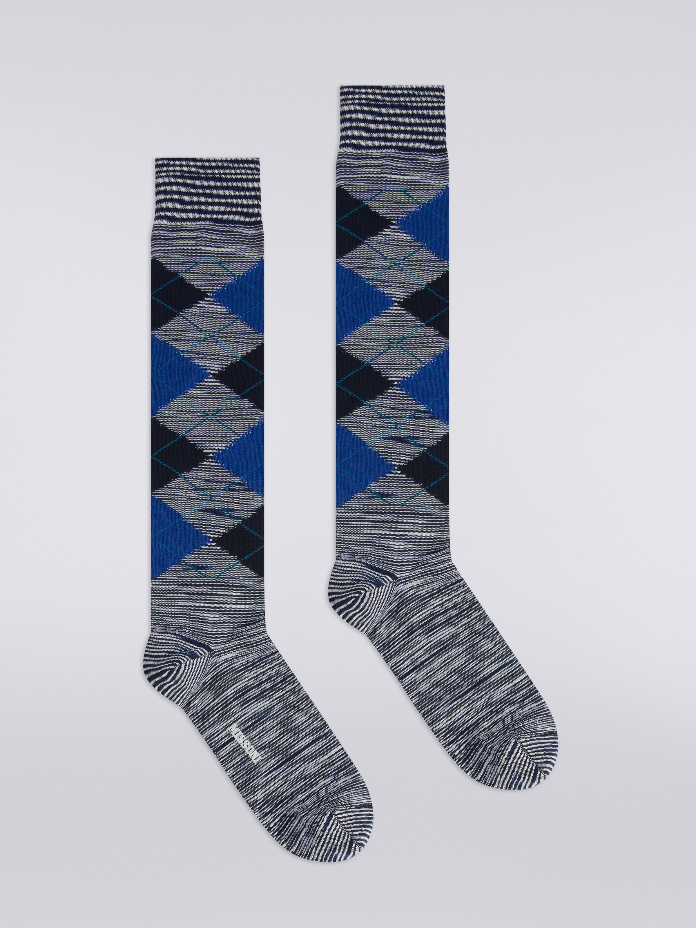 Slub cotton blend socks with rhombuses, Multicoloured  - 0