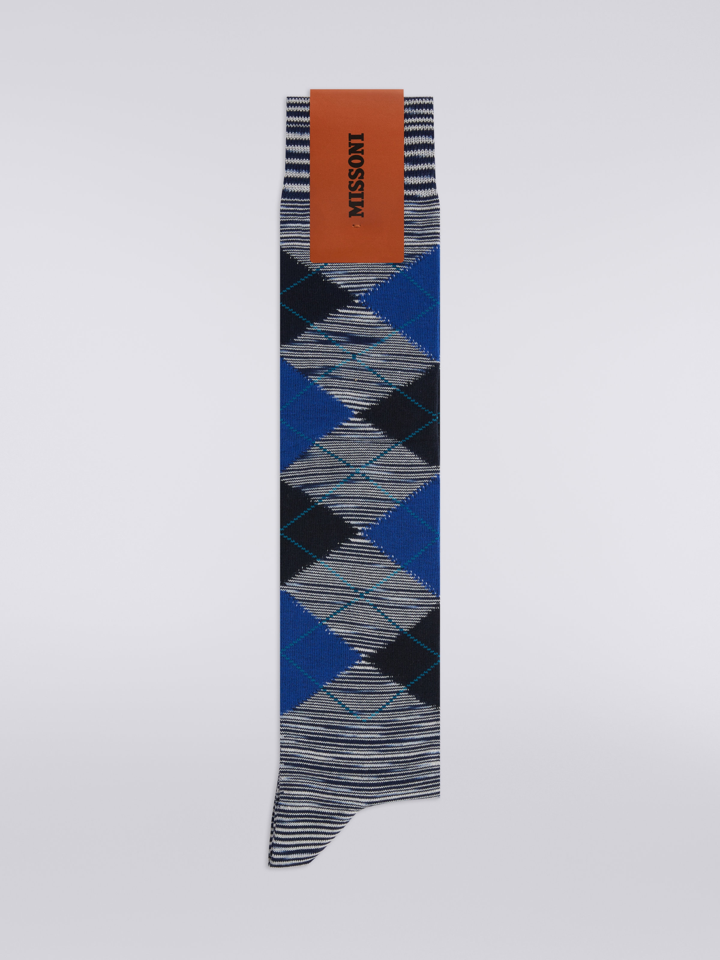 Slub cotton blend socks with rhombuses, Multicoloured  - 1
