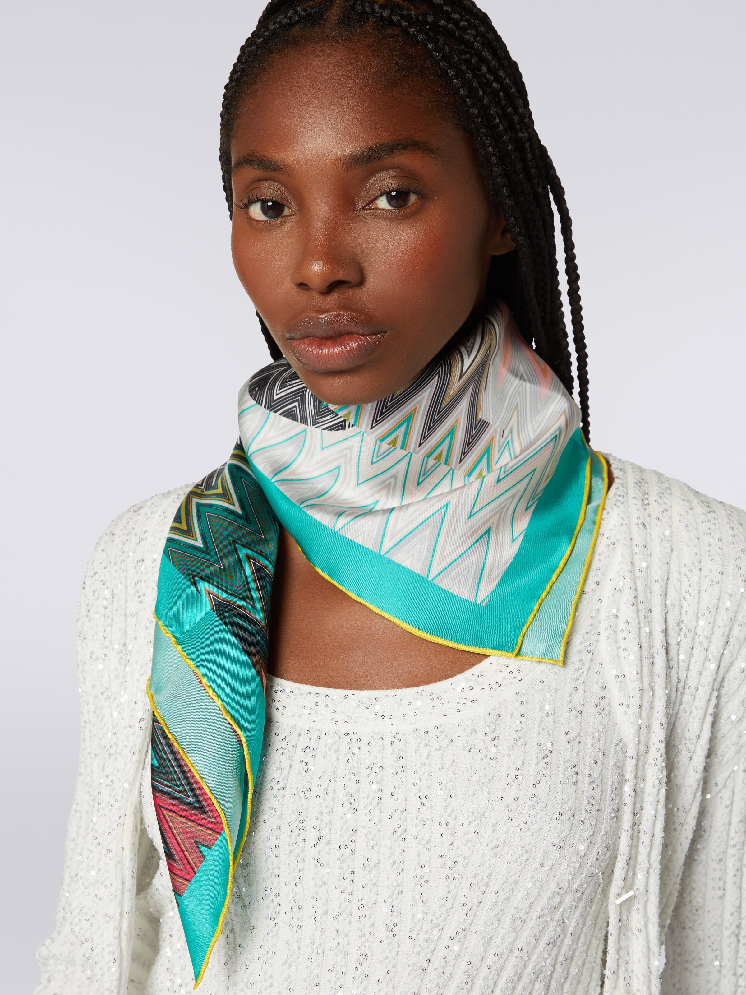 Silk chevron scarf, Multicoloured  - 2