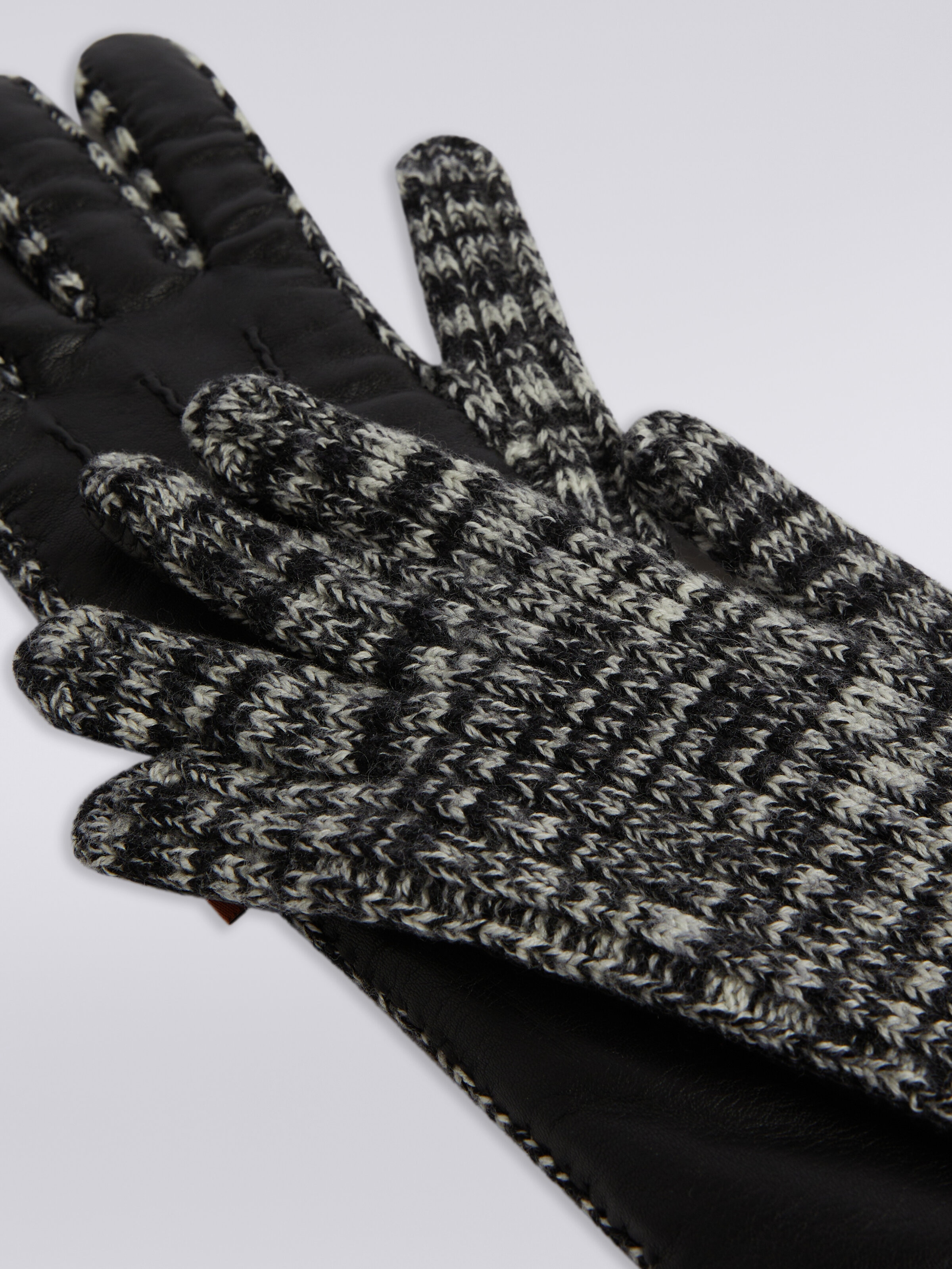 Lange Handschuhe aus Wolle mit Flammgarnoptik und Leder, Mehrfarbig  - 1