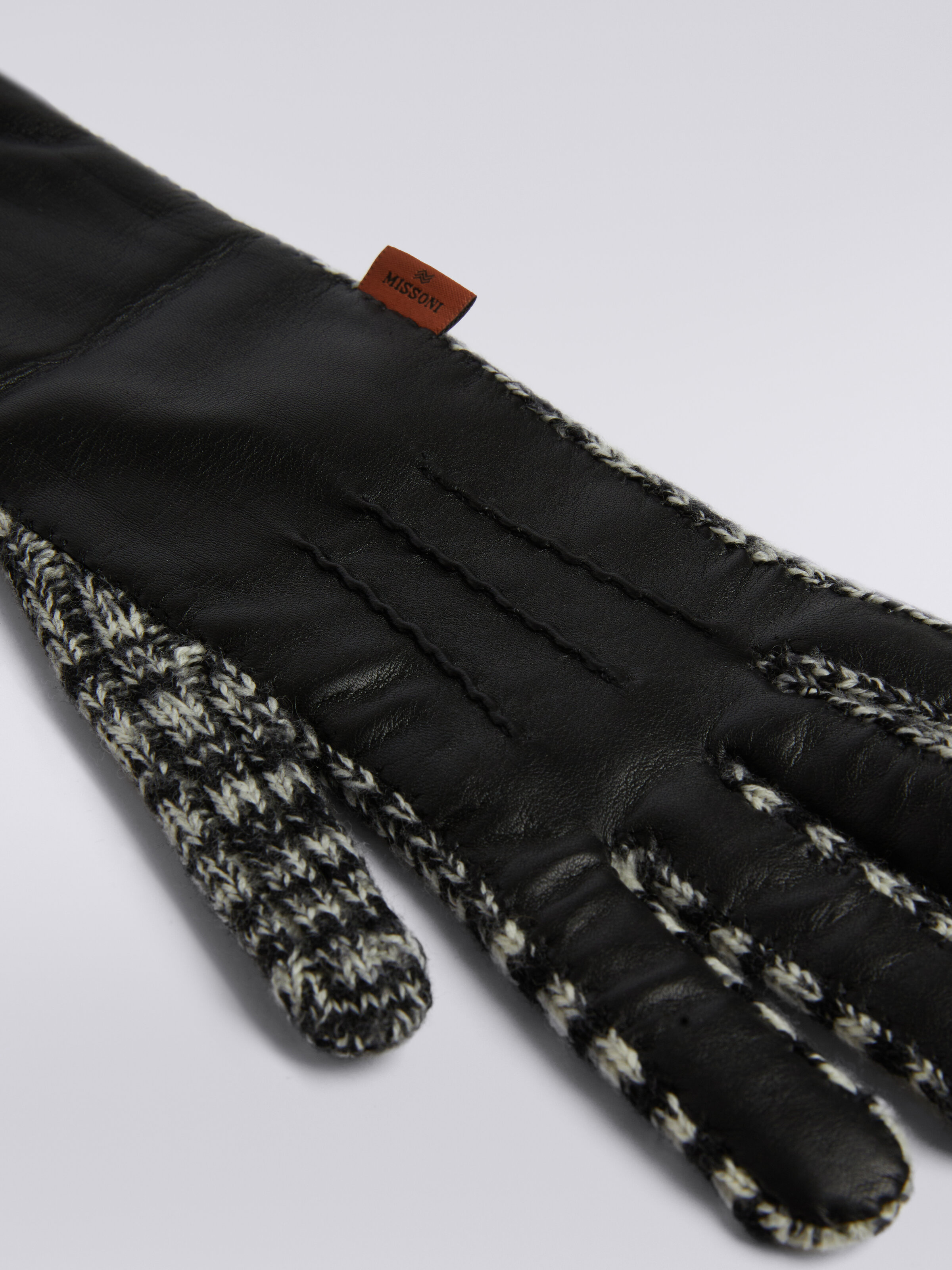 Lange Handschuhe aus Wolle mit Flammgarnoptik und Leder, Mehrfarbig  - 2