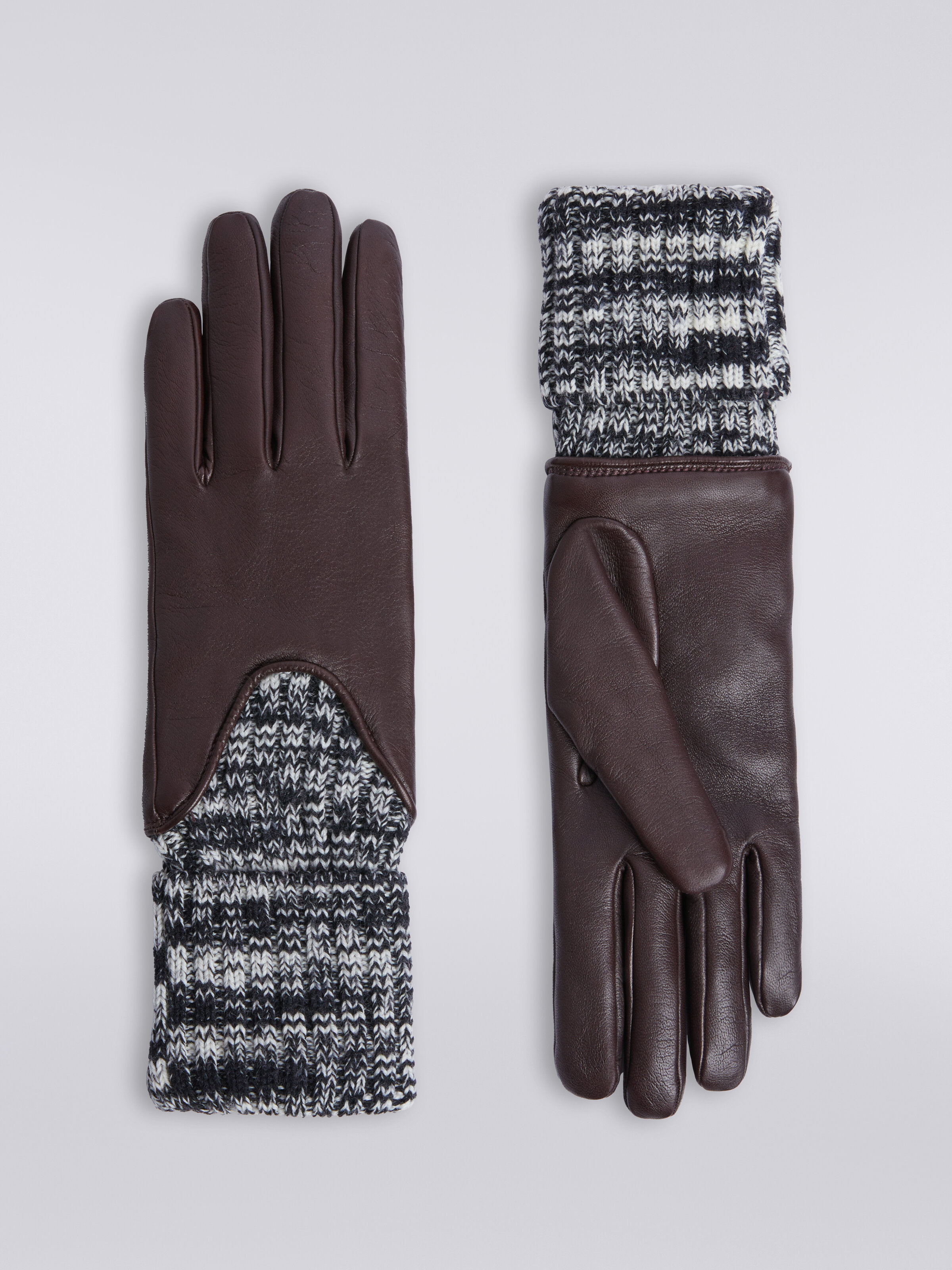 Handschuhe aus Wolle und Leder, Mehrfarbig  - 0
