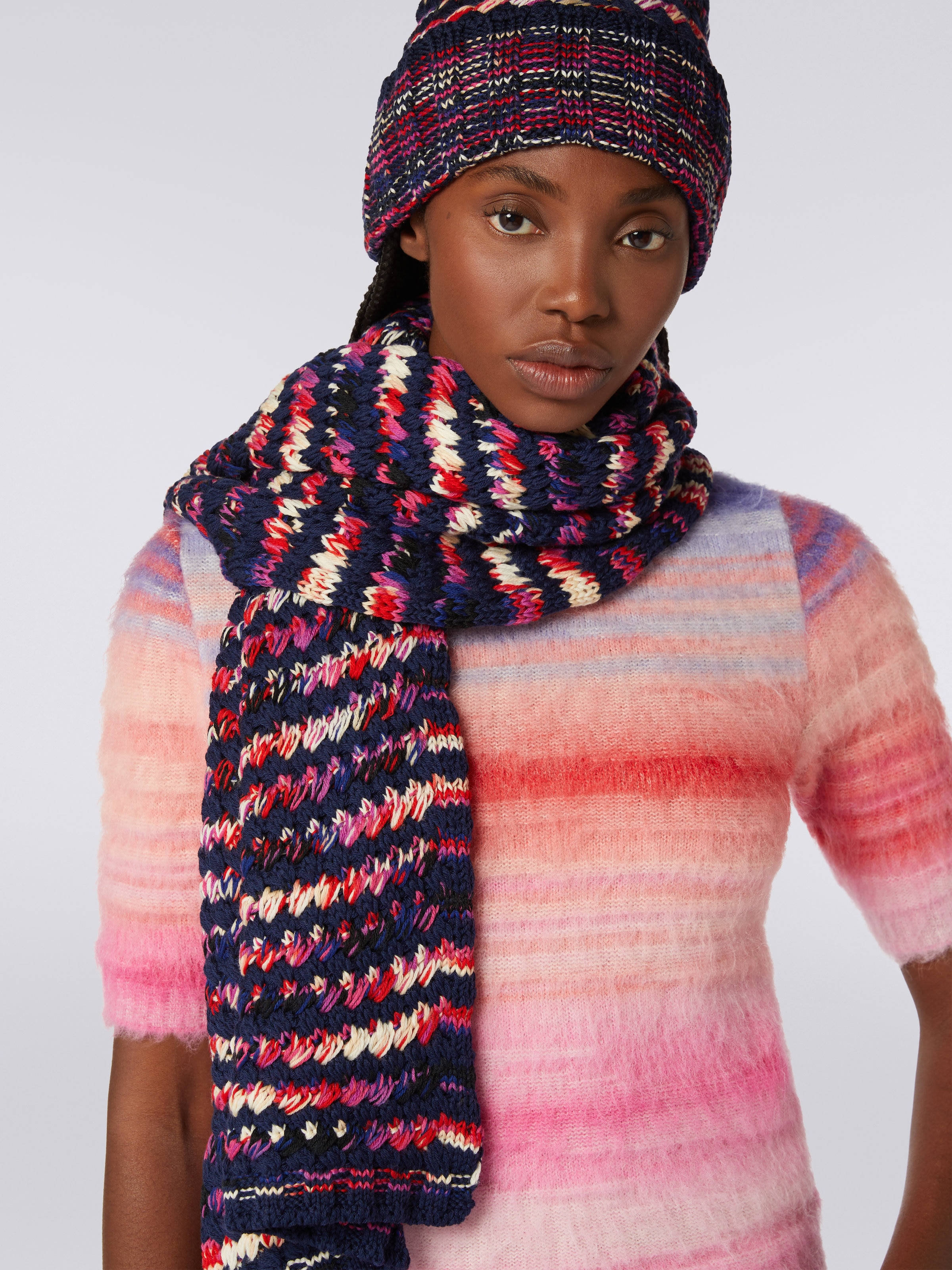 Sciarpa in maglia di lana , Multicolore  - 2