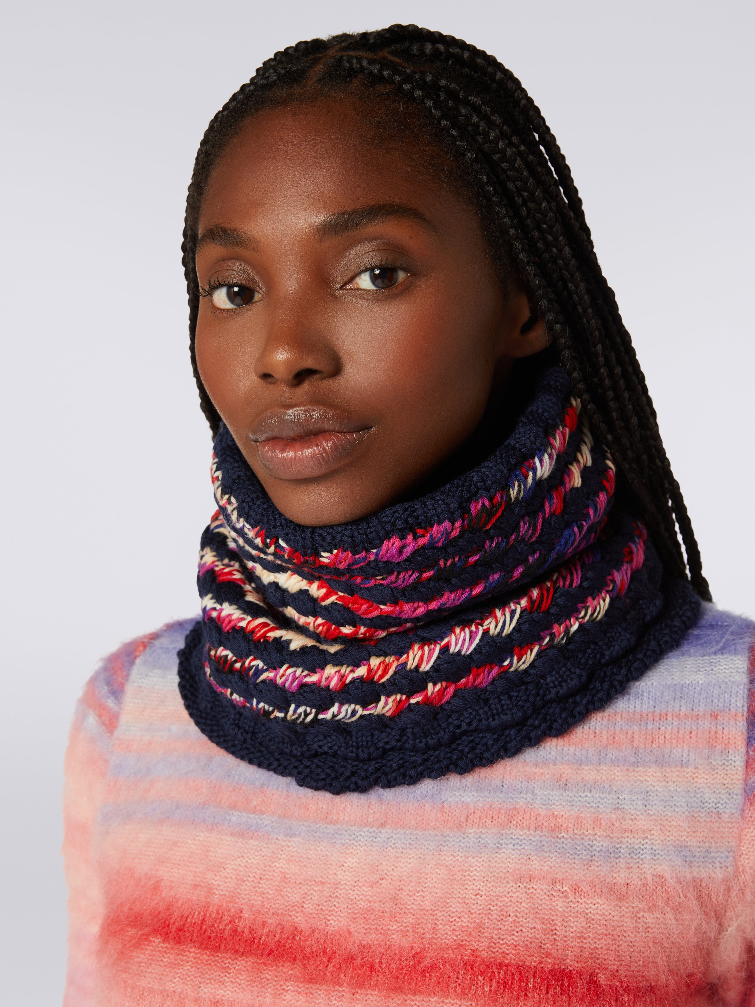 Multi-worked wool knit neck warmer, Multicoloured  - 2
