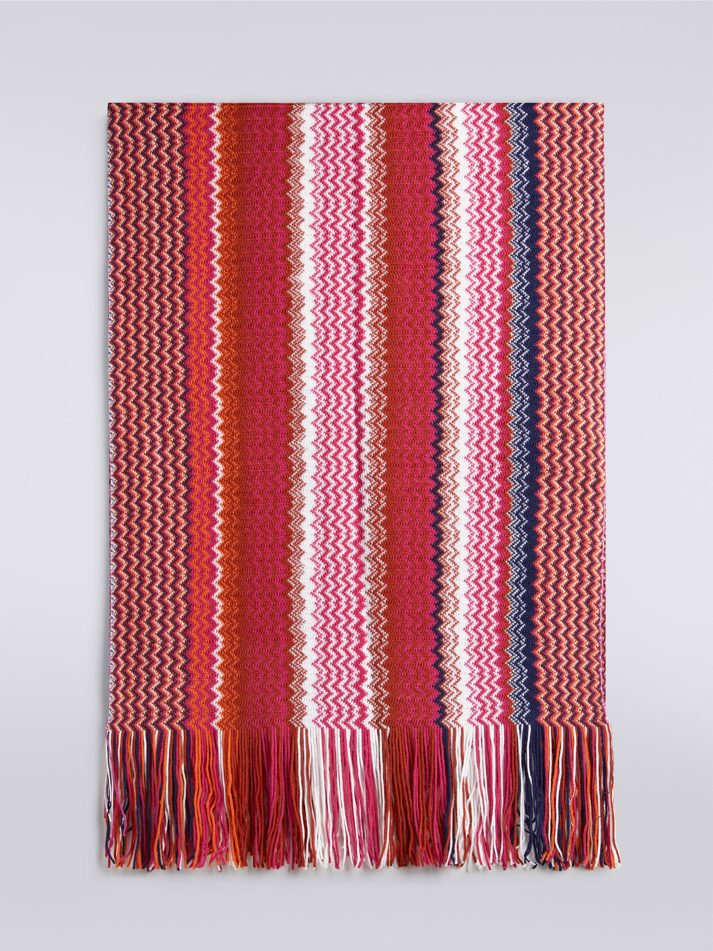Bufanda de mezcla de lana en zigzag con flecos, Multicolor  - 0