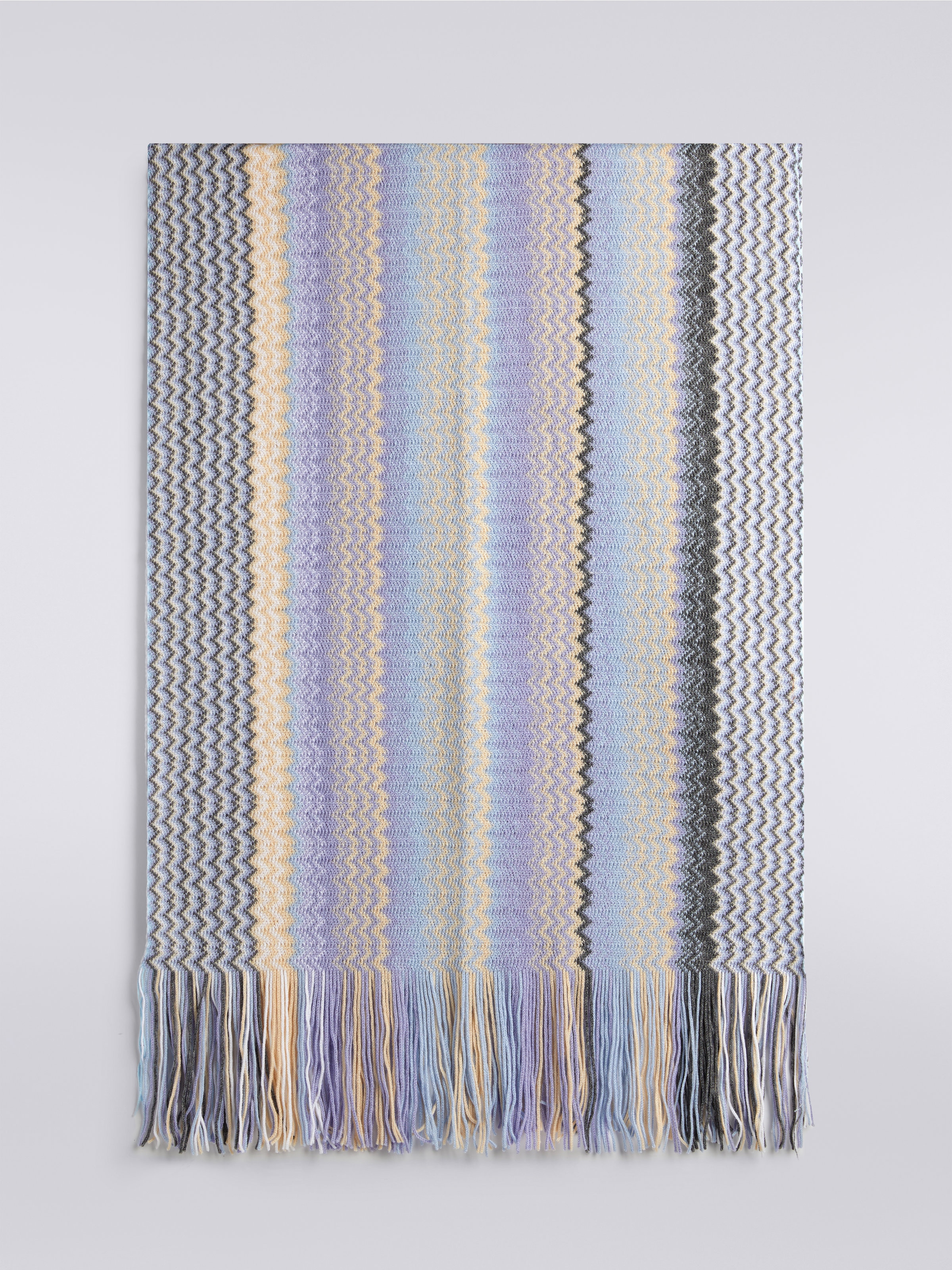 Fringed wool blend zigzag scarf, Multicoloured  - 0