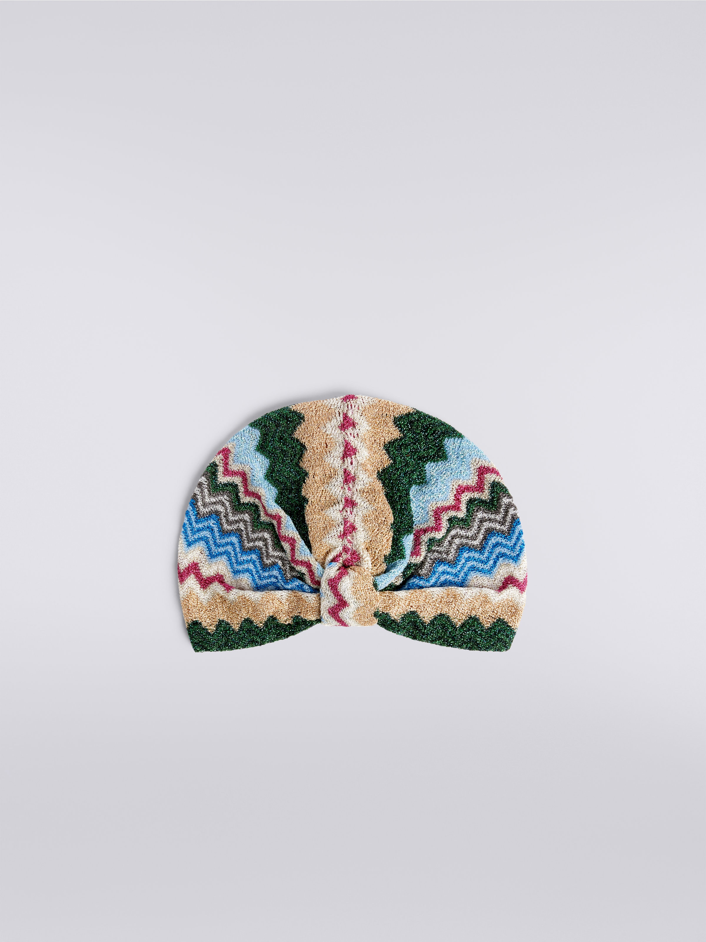 Viscose blend chevron turban with sequins, Multicoloured  - 0