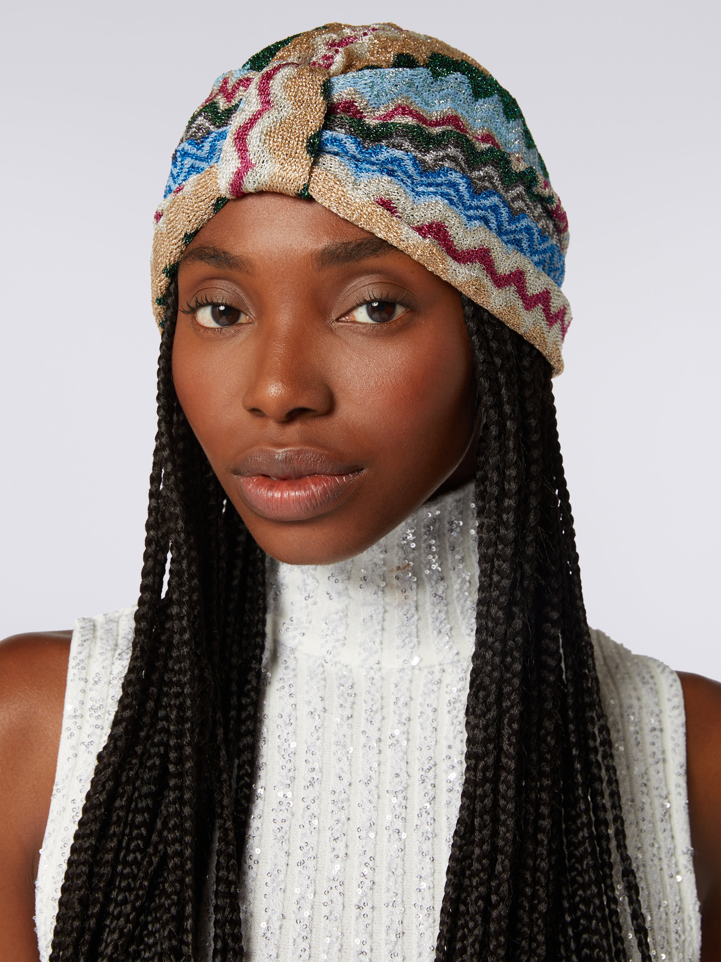 Turbante in misto viscosa chevron con lurex, Multicolore  - 2