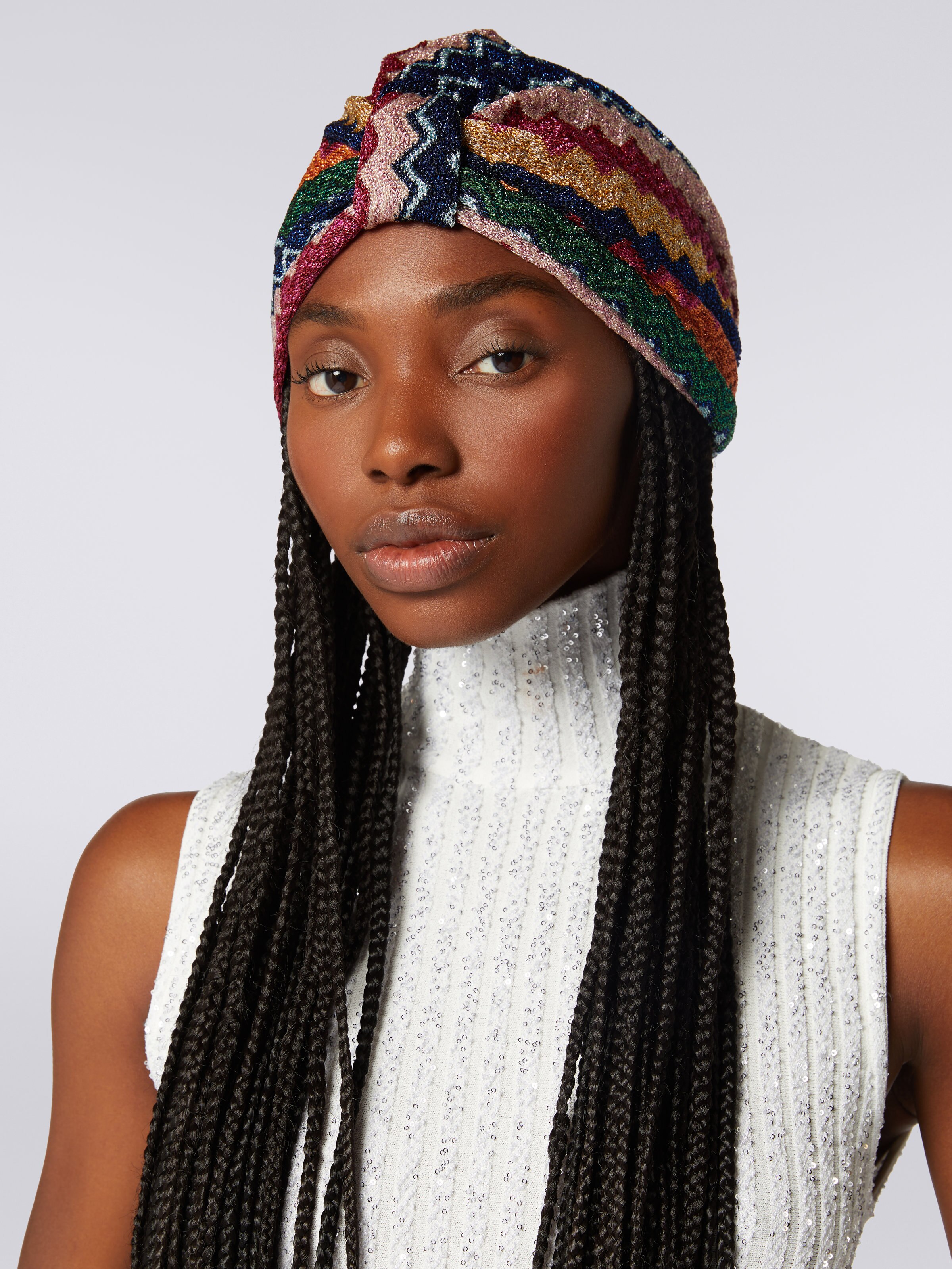 Viscose blend chevron turban with sequins, Multicoloured  - 2