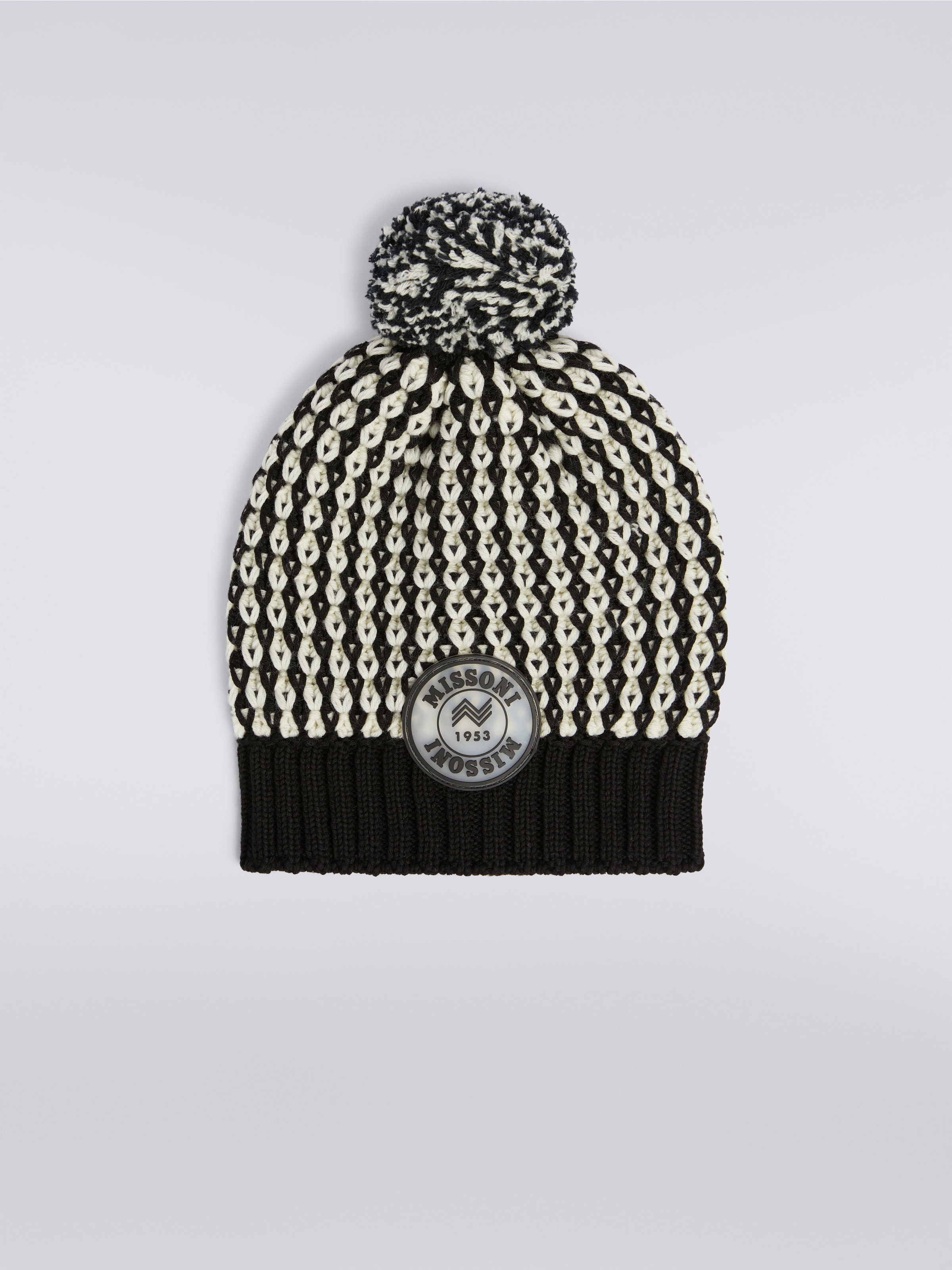 Cappello in maglia di lana con patch logo, Multicolore  - 0