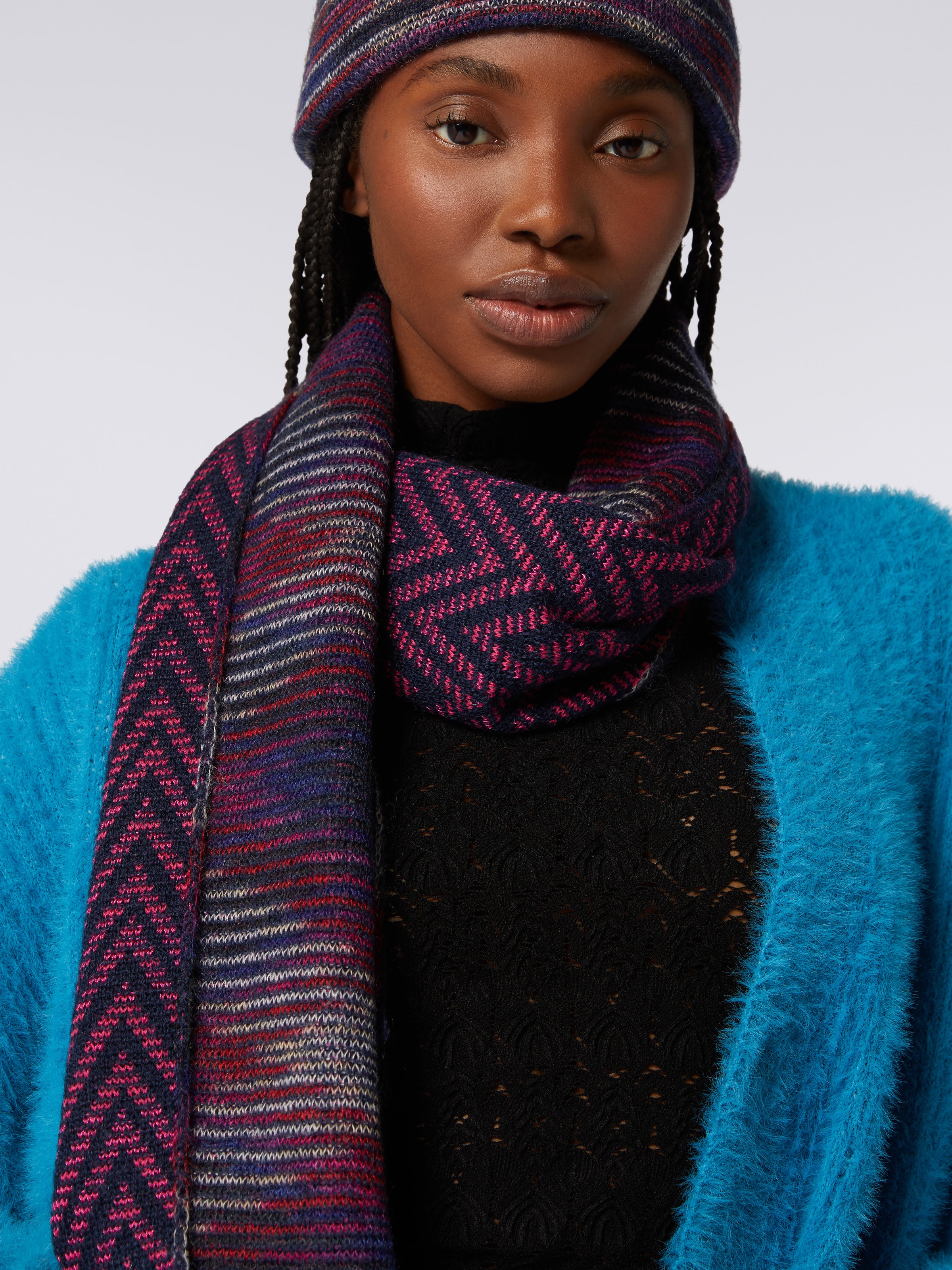 Zigzag wool and mohair scarf, Multicoloured  - 2