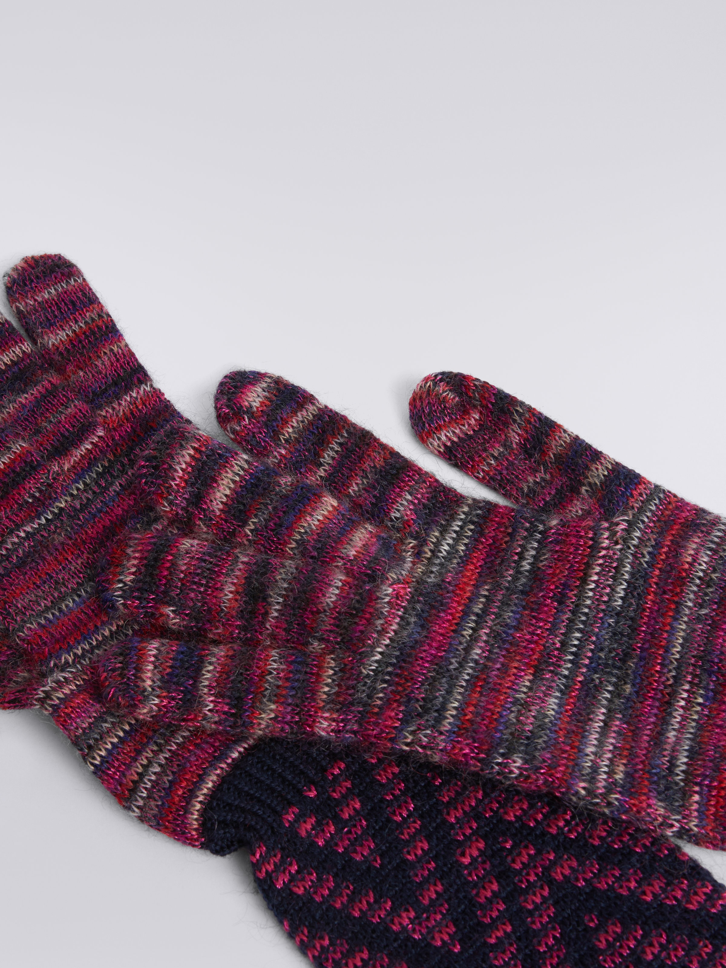 Multi-worked wool and mohair knit gloves, Multicoloured  - 1