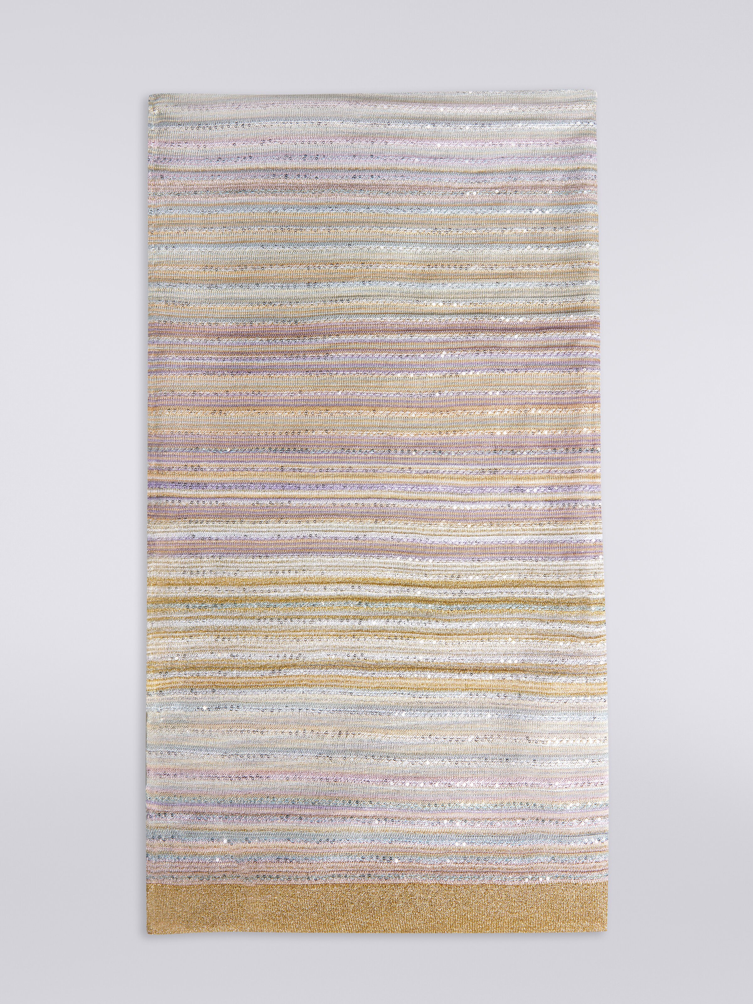 Striped viscose blend stole with sequins, Multicoloured  - 0