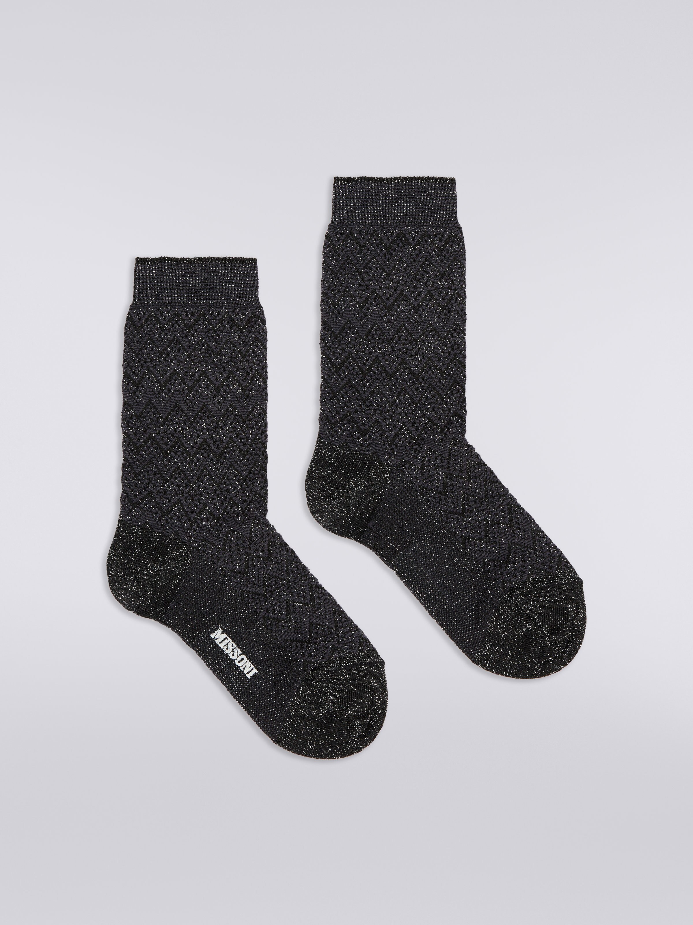 Short zigzag viscose and nylon socks, Multicoloured  - 0