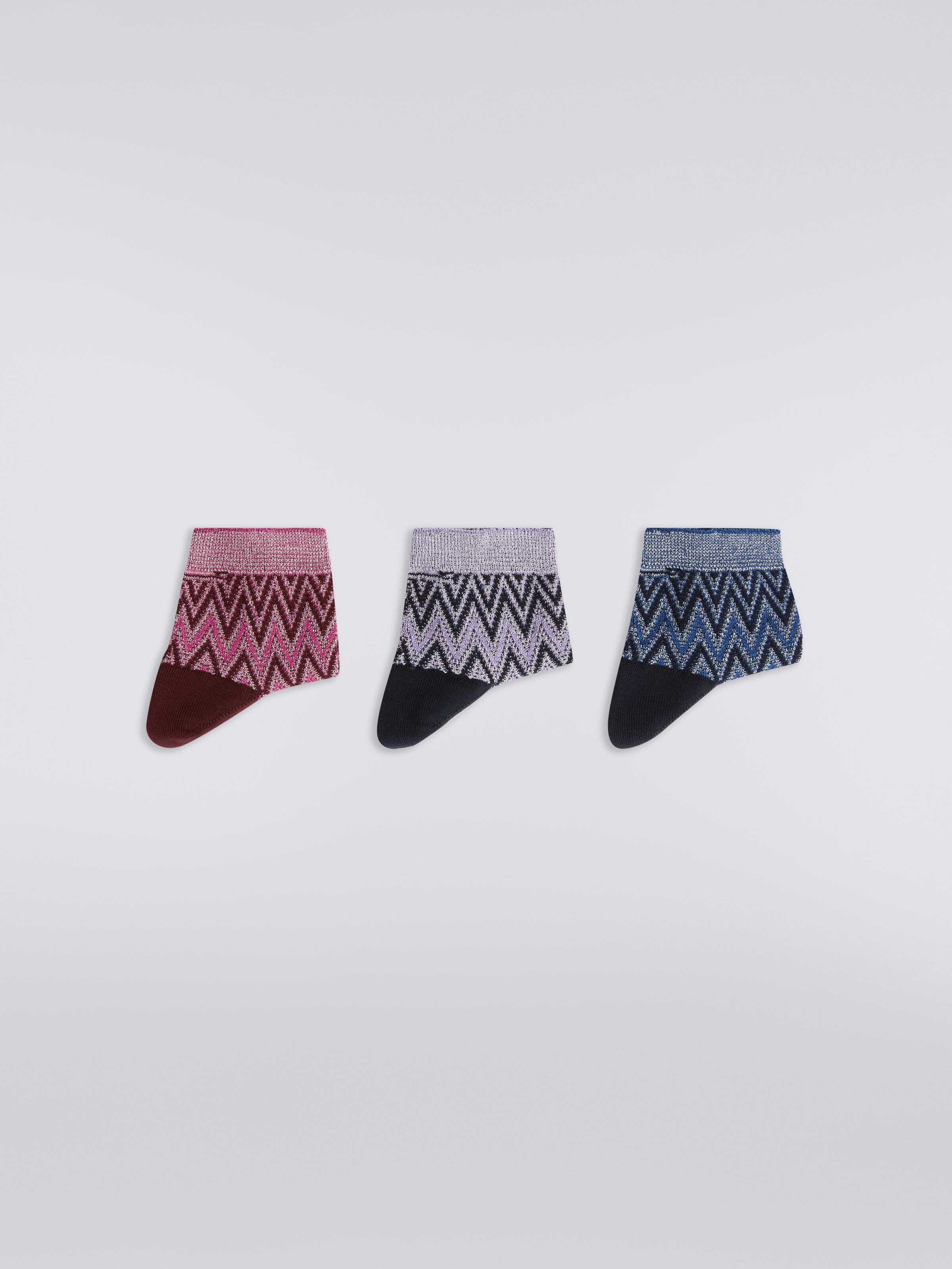 Set of three viscose and cotton chevron socks, Multicoloured  - 0
