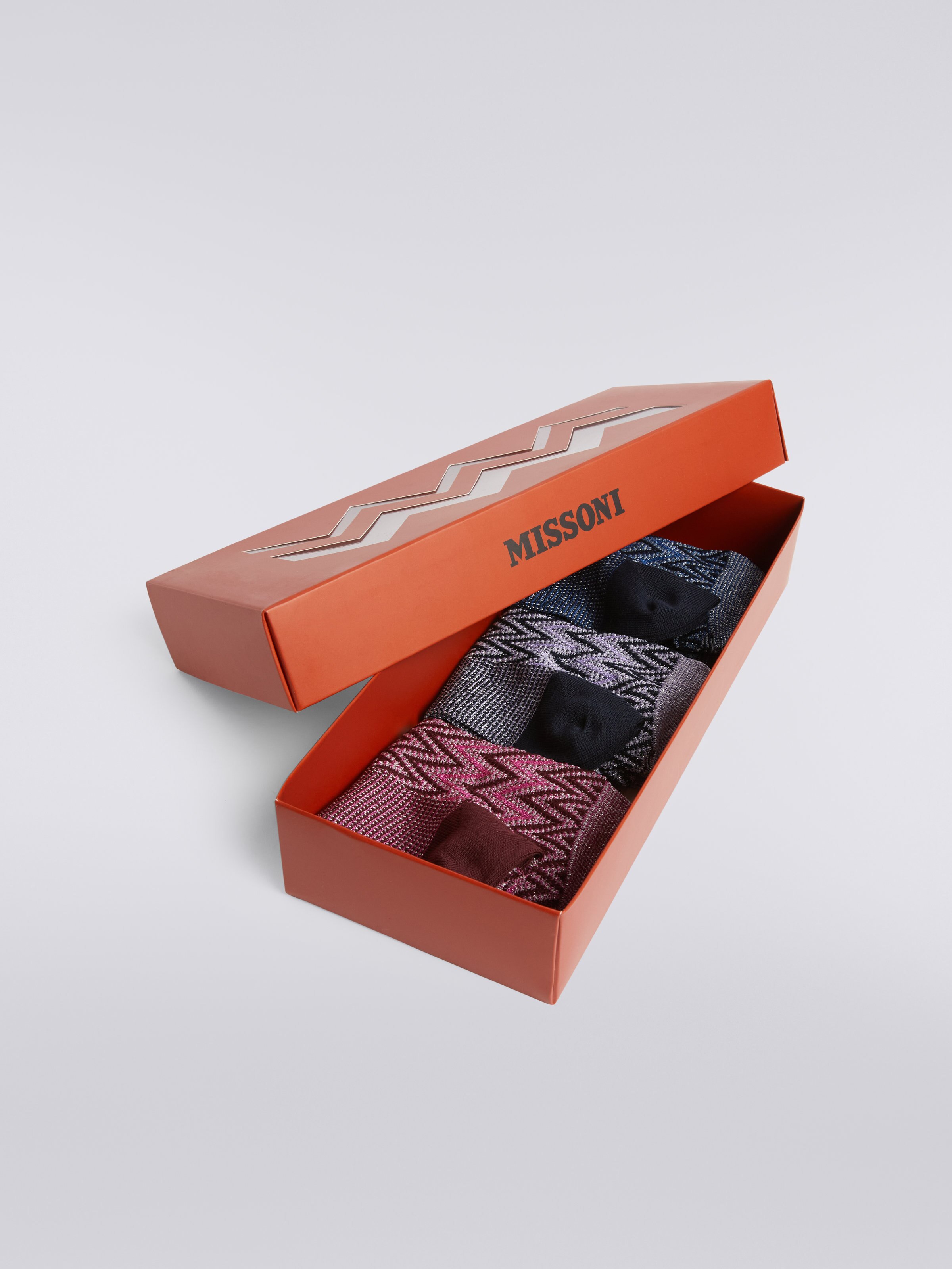 Set of three viscose and cotton chevron socks, Multicoloured  - 1