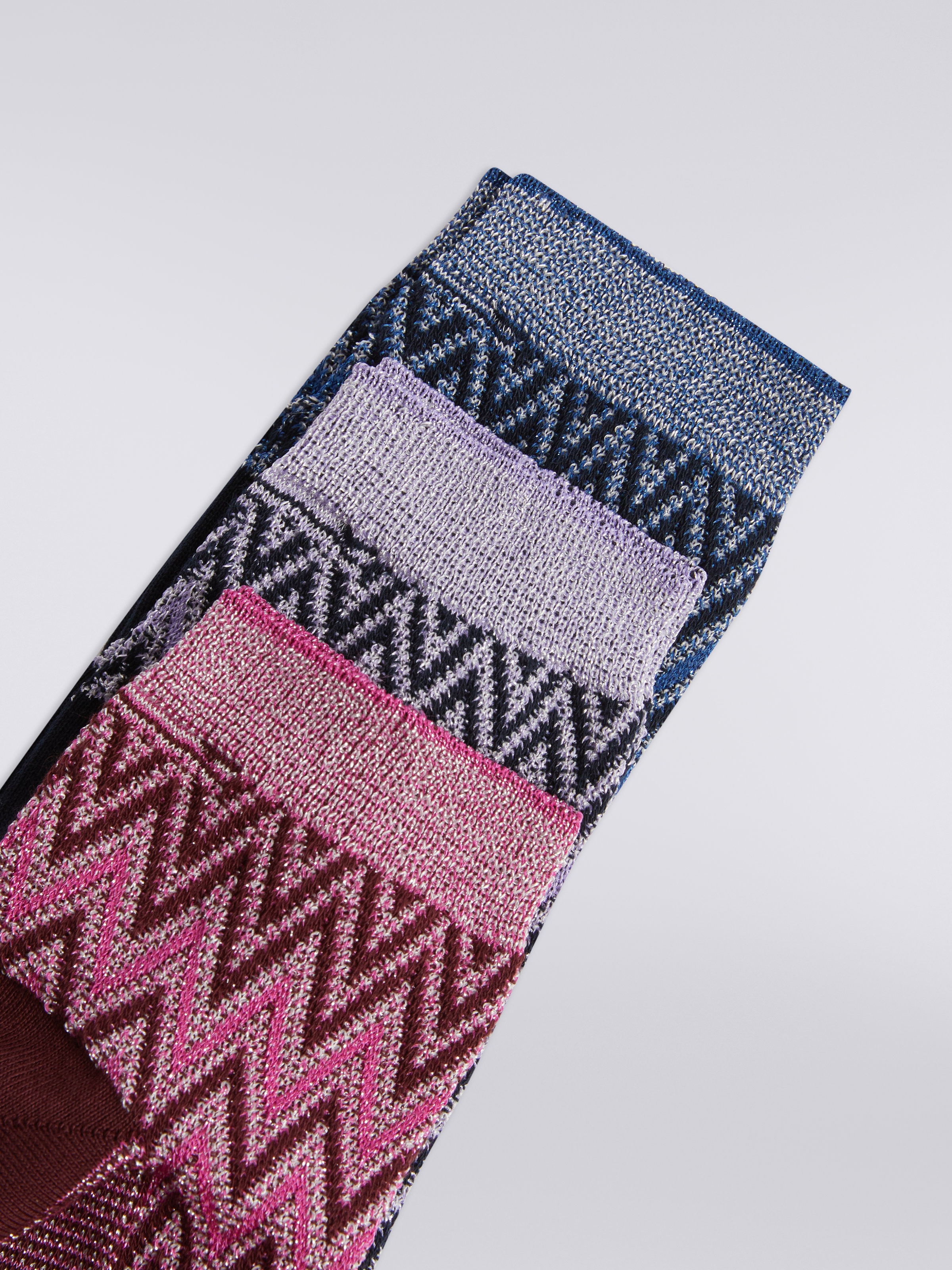 Set of three viscose and cotton chevron socks, Multicoloured  - 2