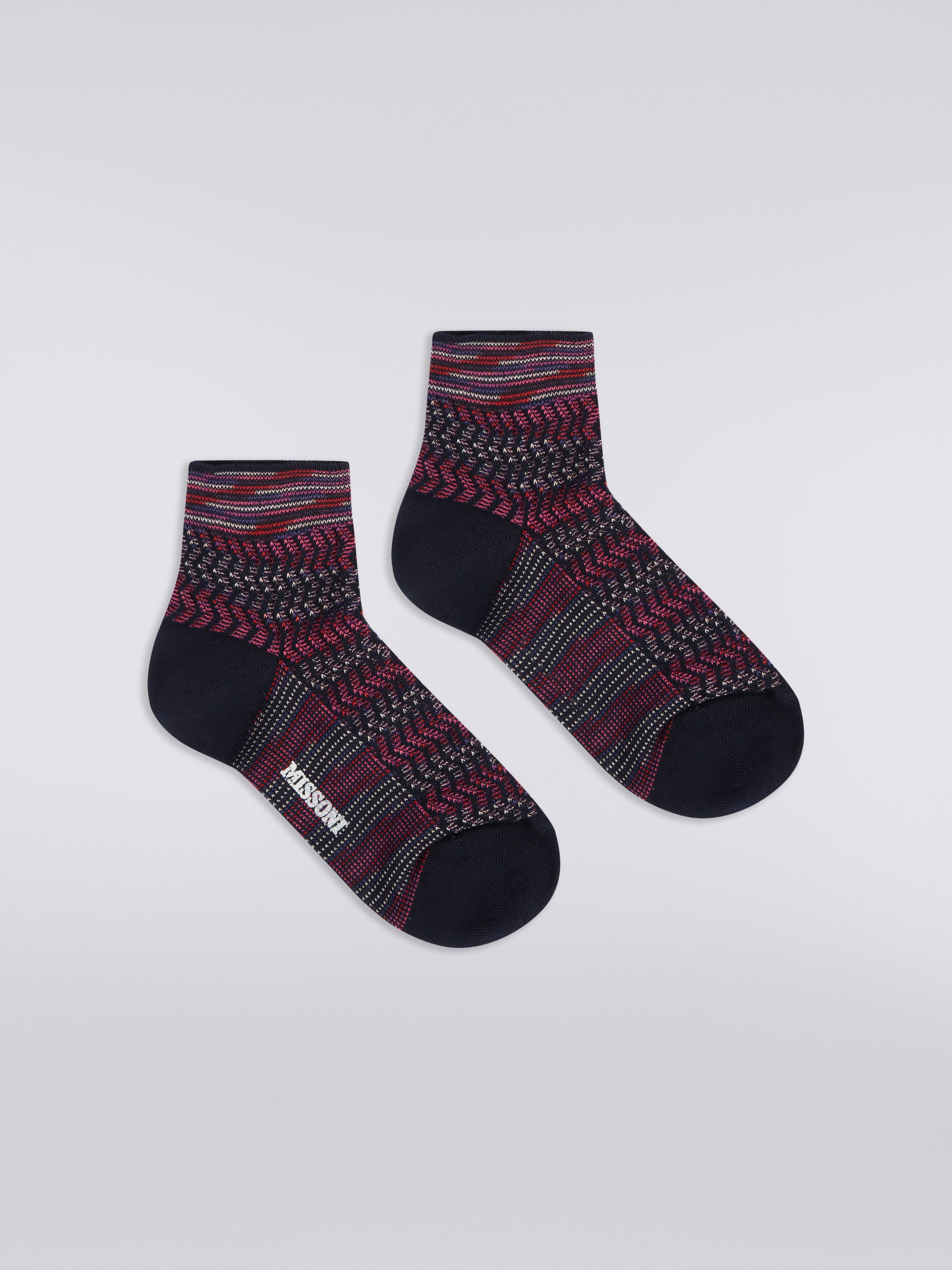 Multi-worked short cotton and nylon socks, Multicoloured  - 0