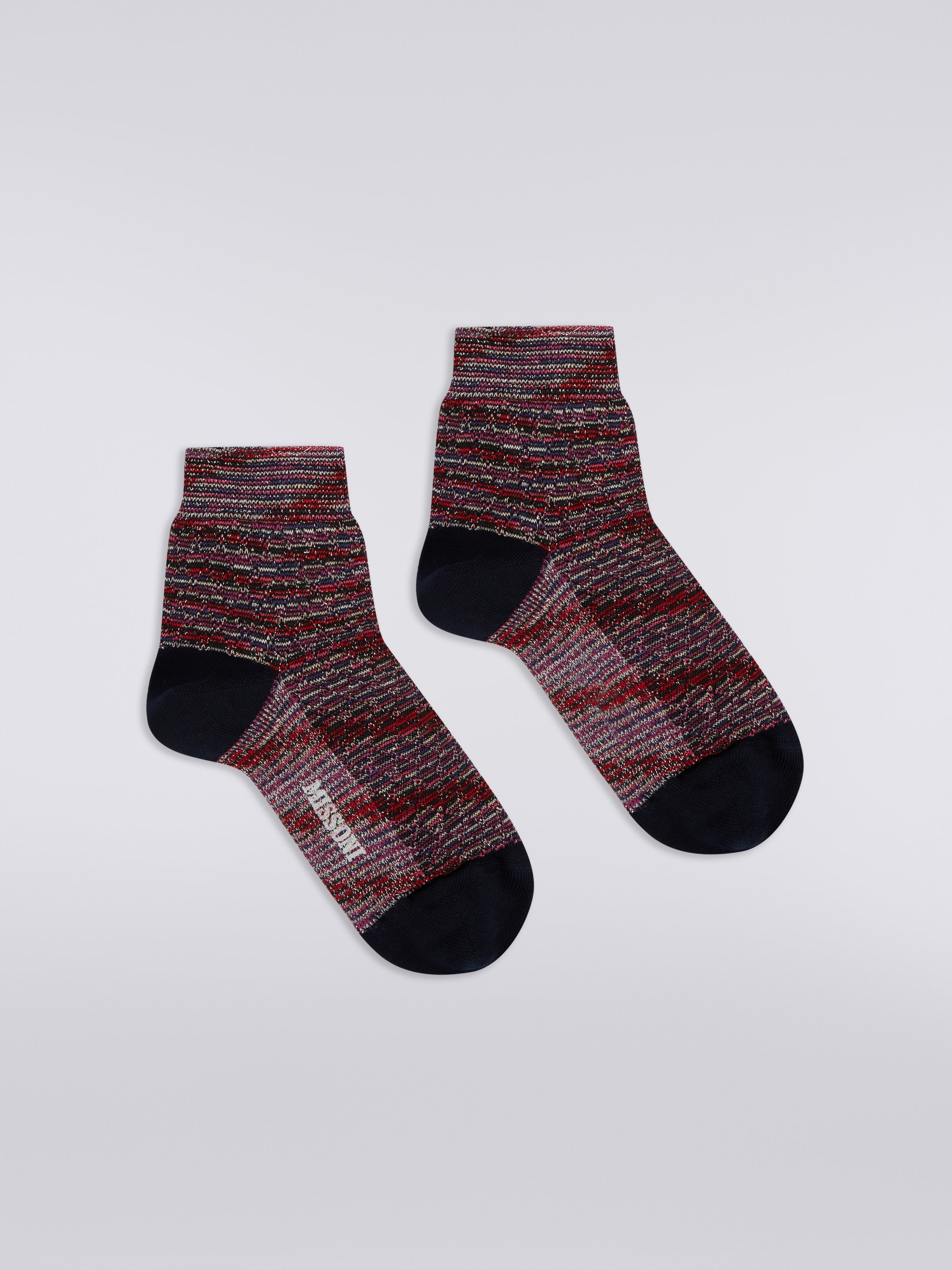 Short cotton blend socks with lurex, Multicoloured  - 0