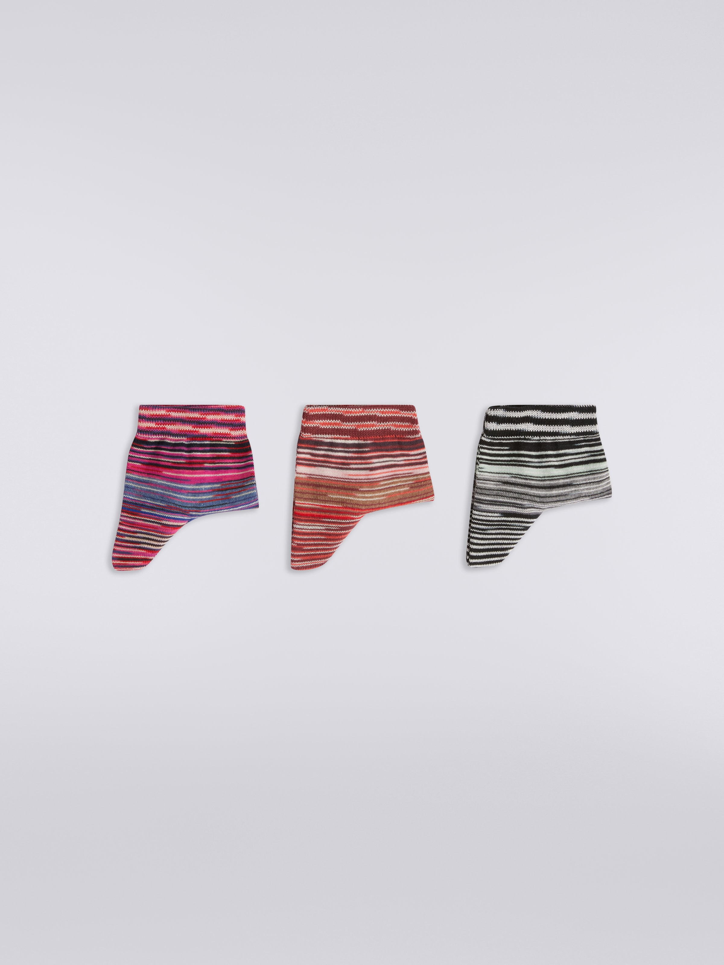 Three-piece set of short striped cotton blend socks, Multicoloured  - 0