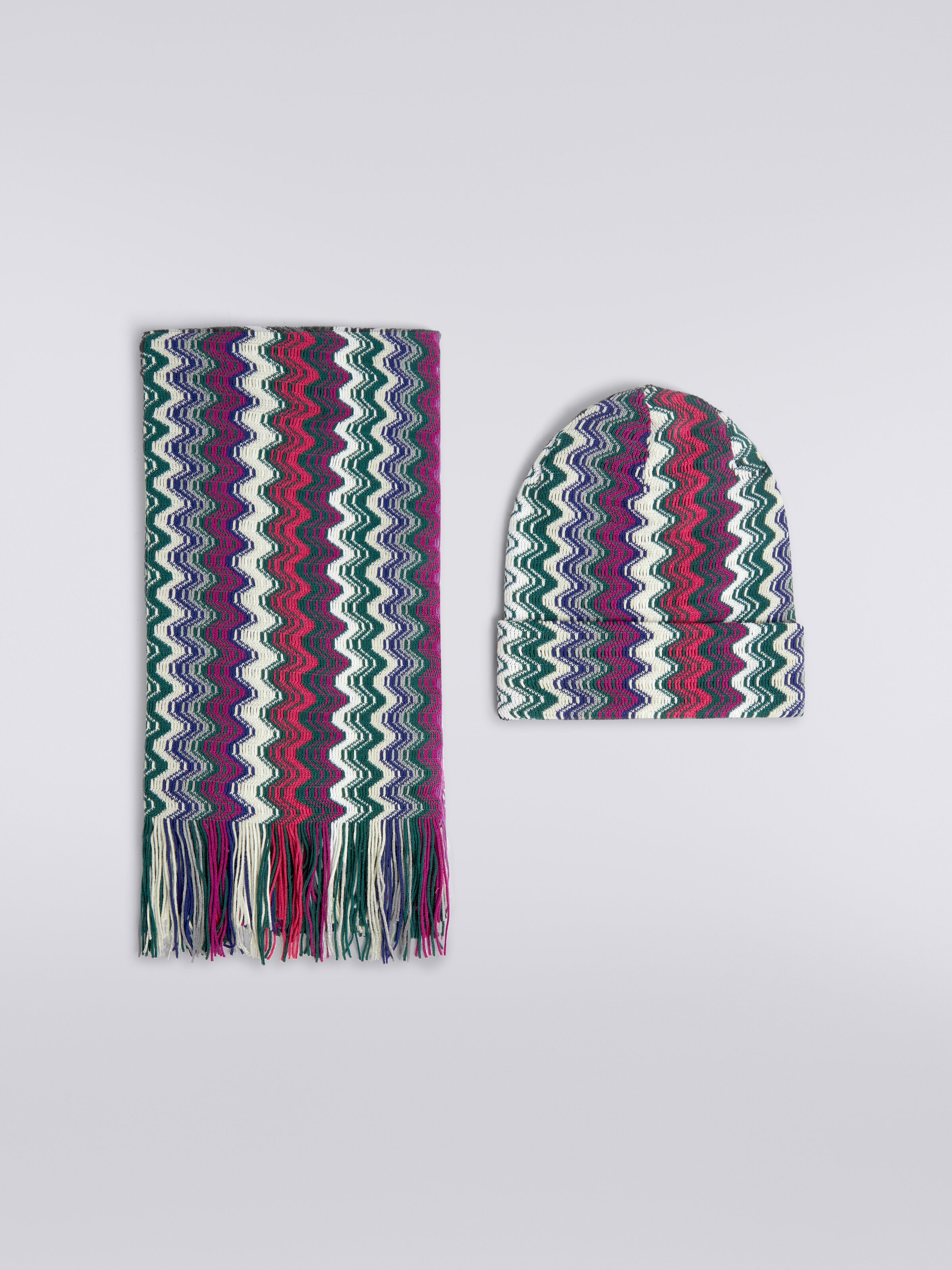 Two-piece wool blend scarf and beanie set, Multicoloured  - 0