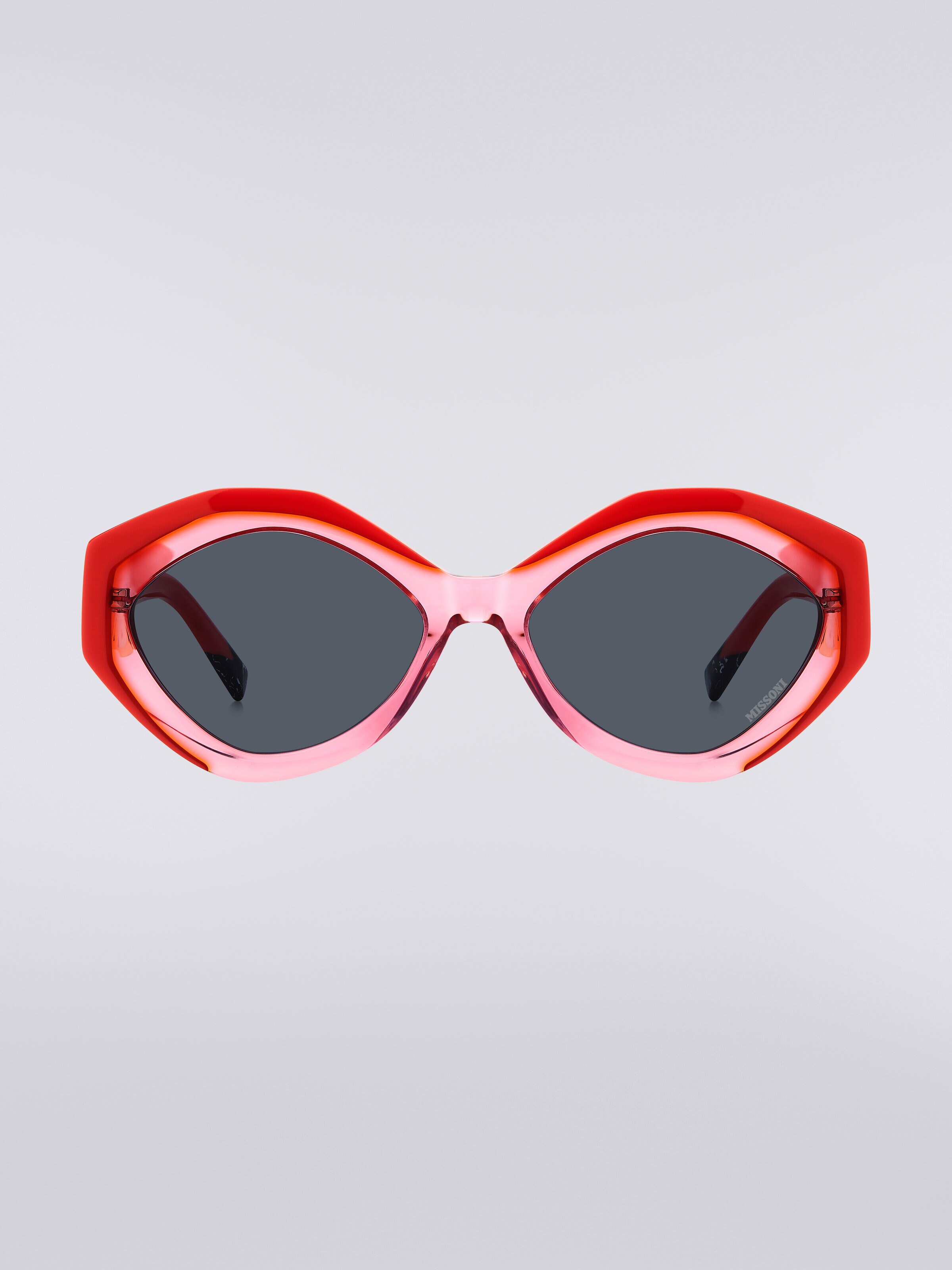 Oval-shaped sunglasses with metal logo application, Multicoloured  - 0