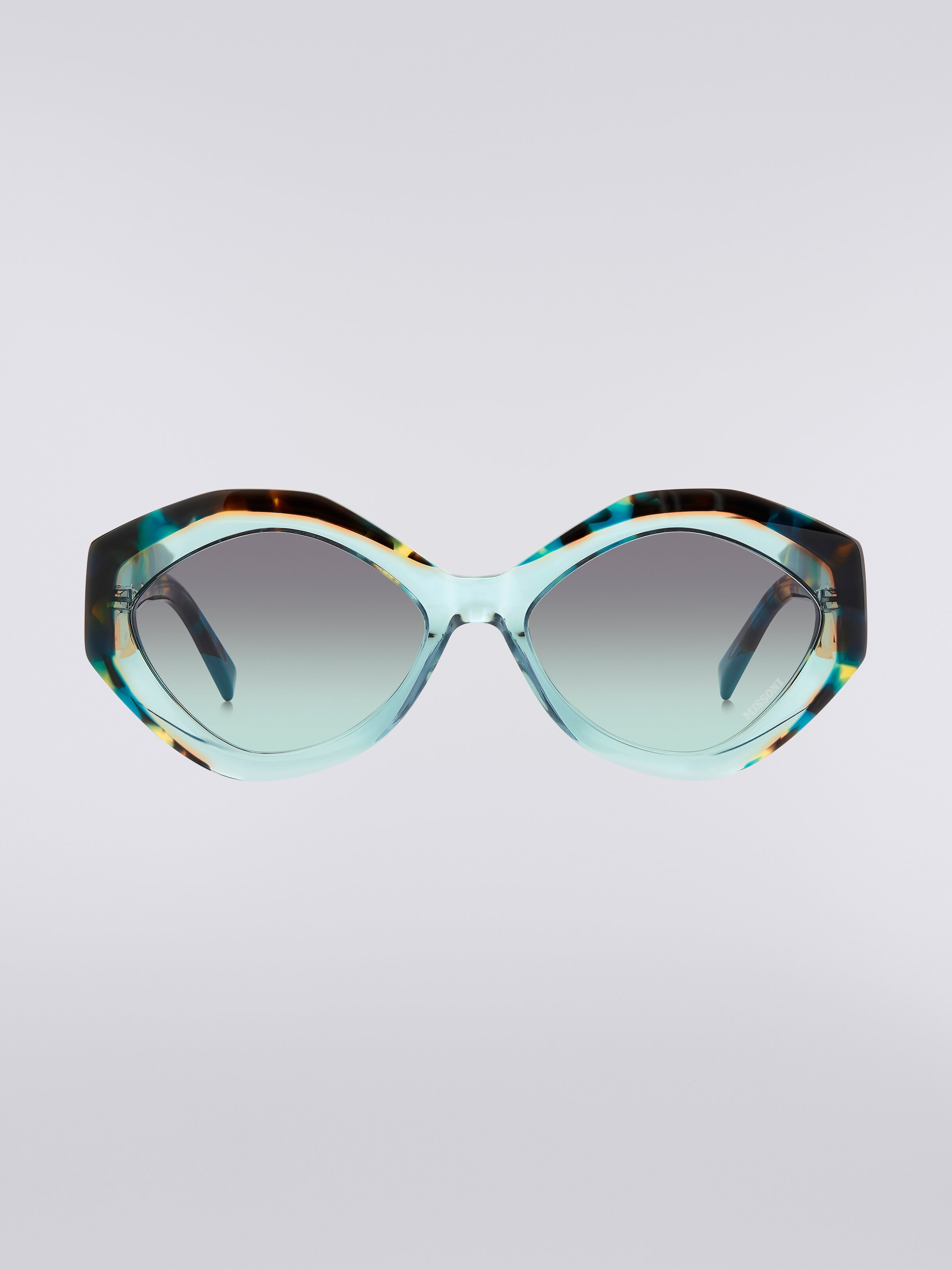 Oval-shaped sunglasses with metal logo application, Multicoloured  - 0