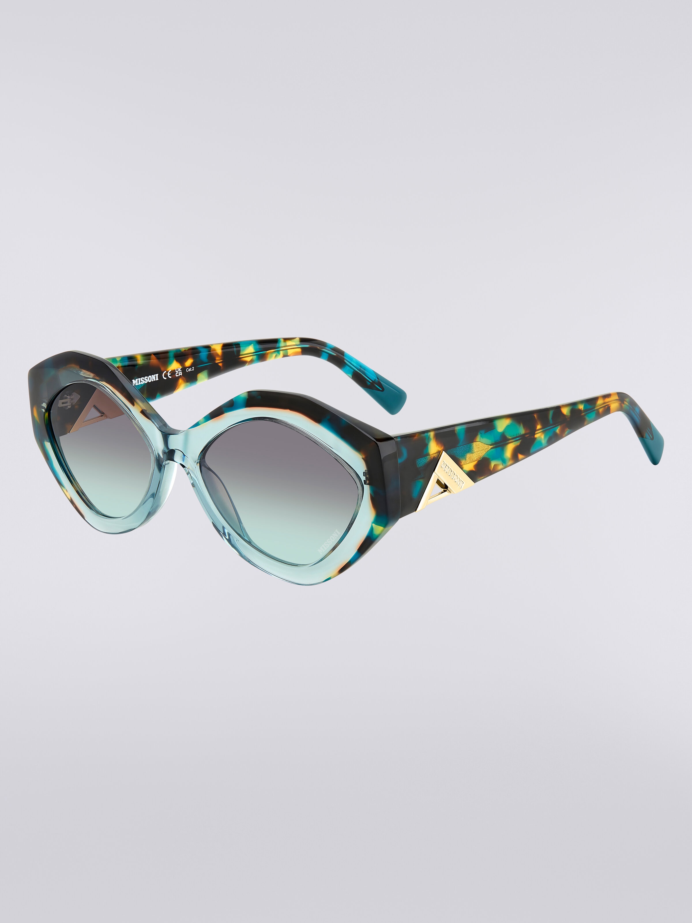 Oval-shaped sunglasses with metal logo application, Multicoloured  - 1