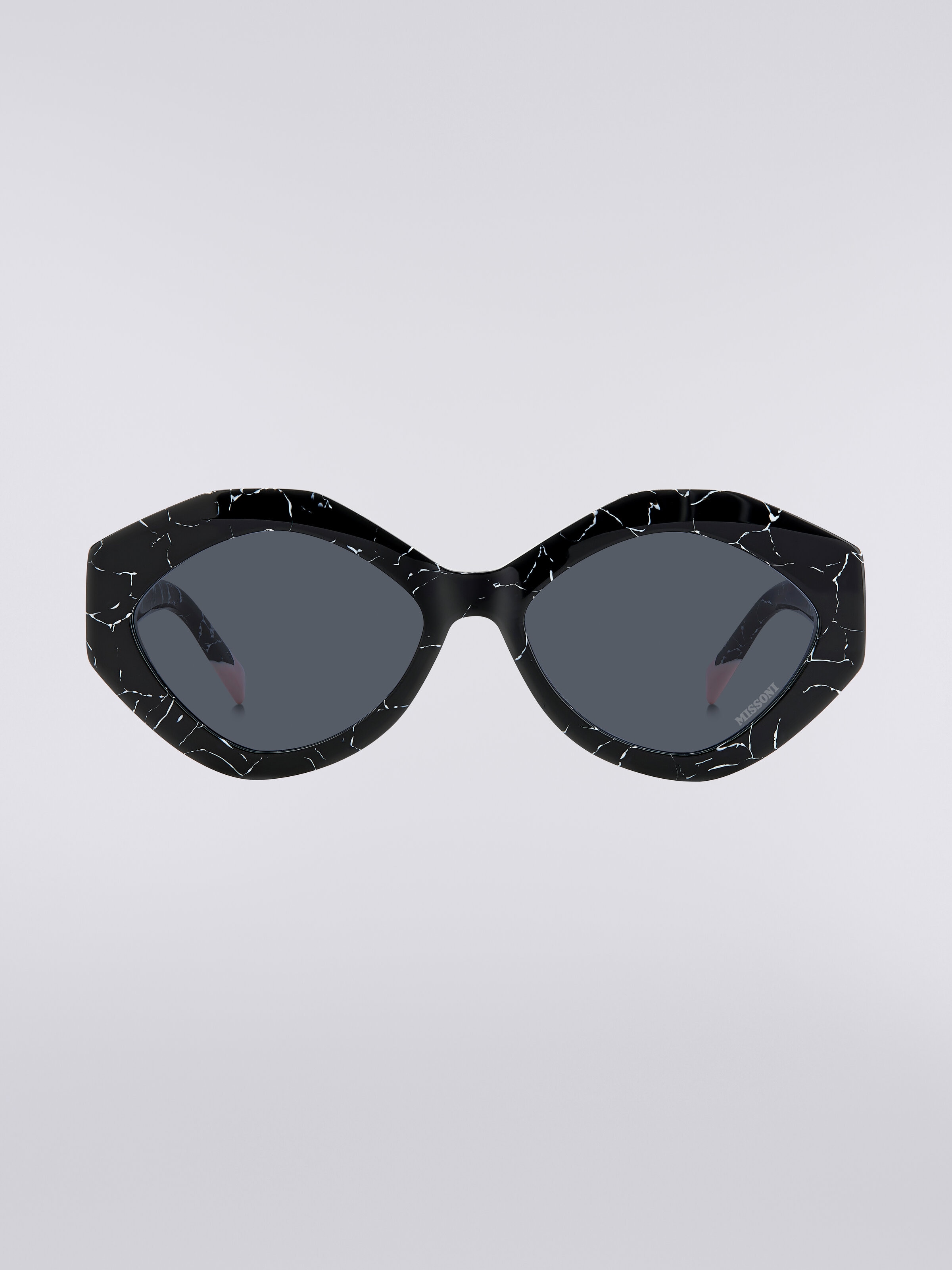 Oval-shaped sunglasses with metal logo application, Multicoloured  - 0