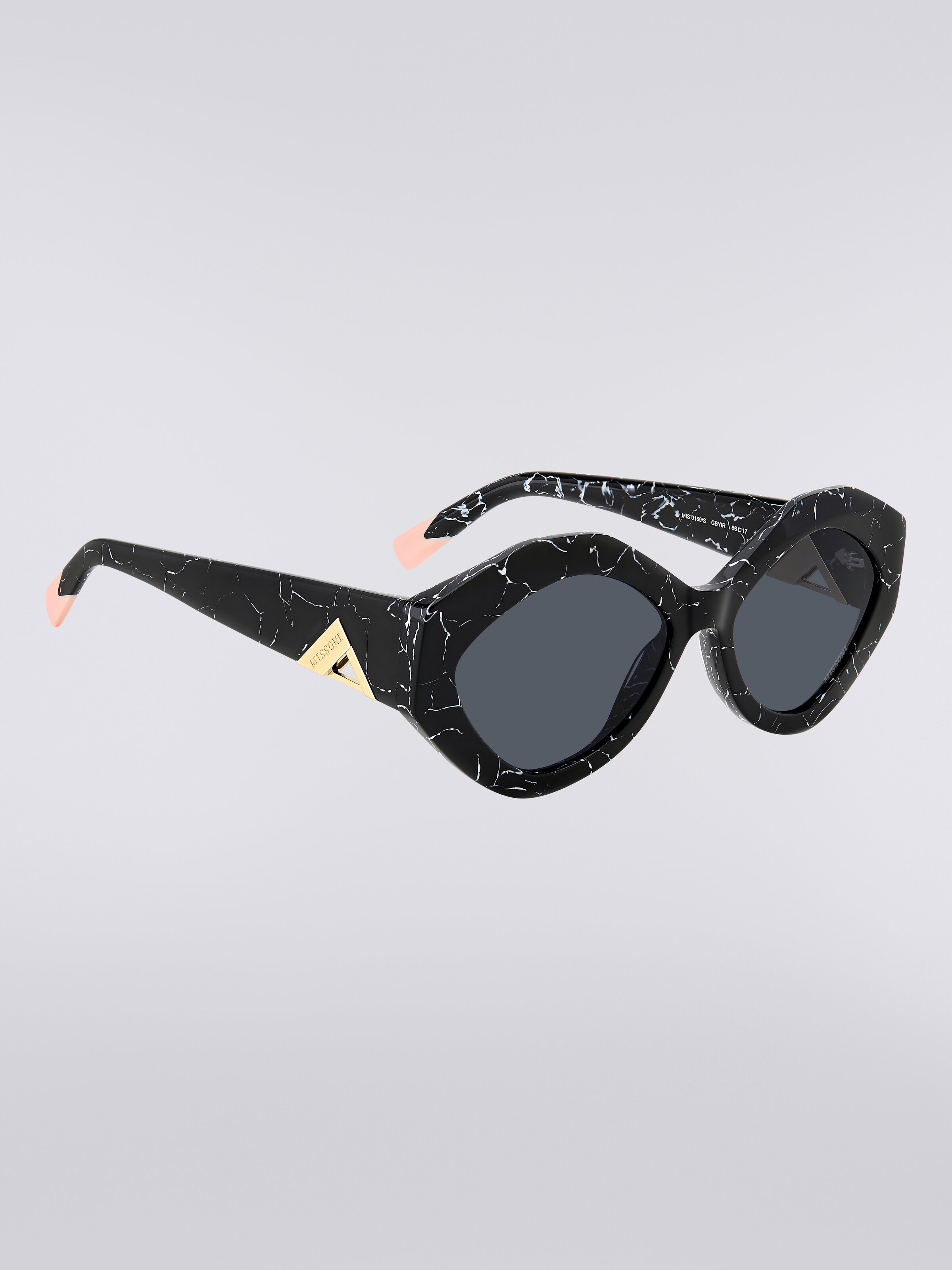 Sonnenbrille mit ovaler Fassung und Logo-Applikation aus Metall, Mehrfarbig  - 2