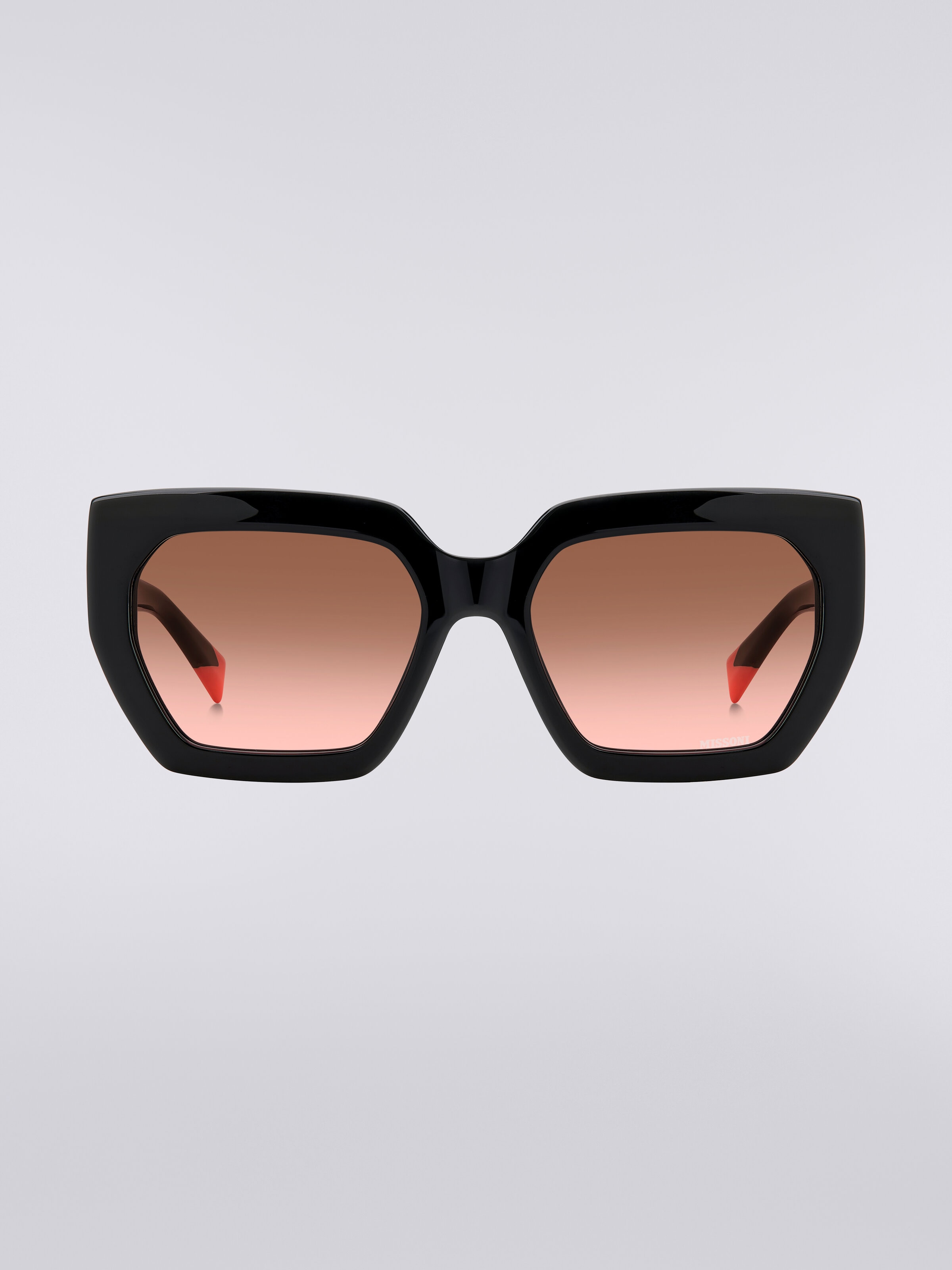 Sonnenbrille mit quadratischer Fassung, kontrastierendem Einsatz und Logo, Mehrfarbig  - 0