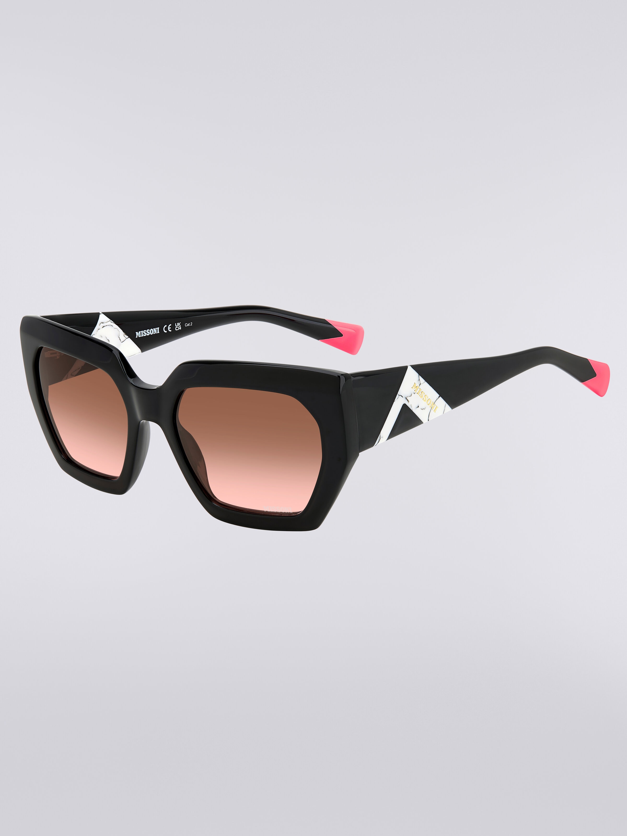 Sonnenbrille mit quadratischer Fassung, kontrastierendem Einsatz und Logo, Mehrfarbig  - 1