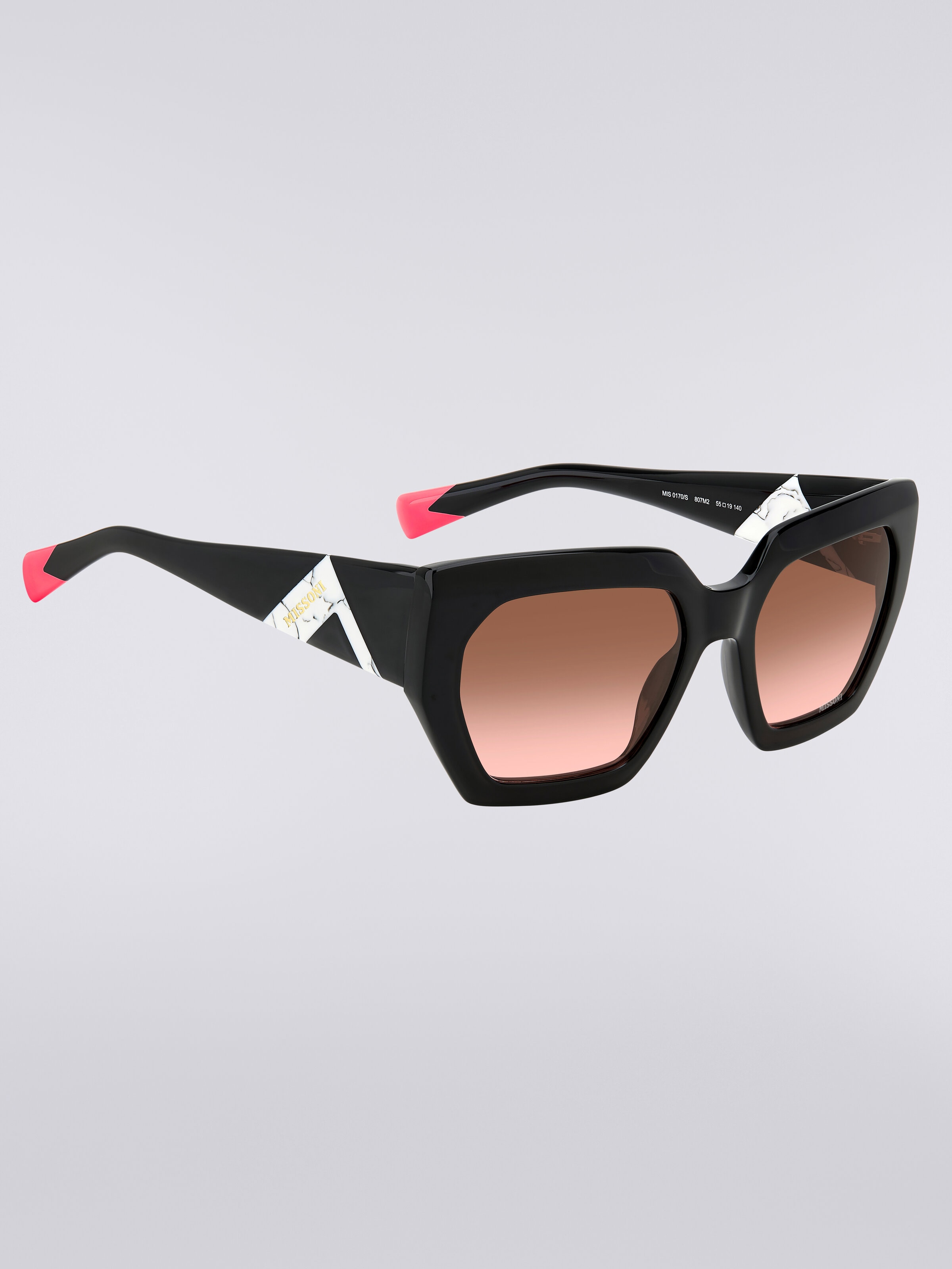 Sonnenbrille mit quadratischer Fassung, kontrastierendem Einsatz und Logo, Mehrfarbig  - 2