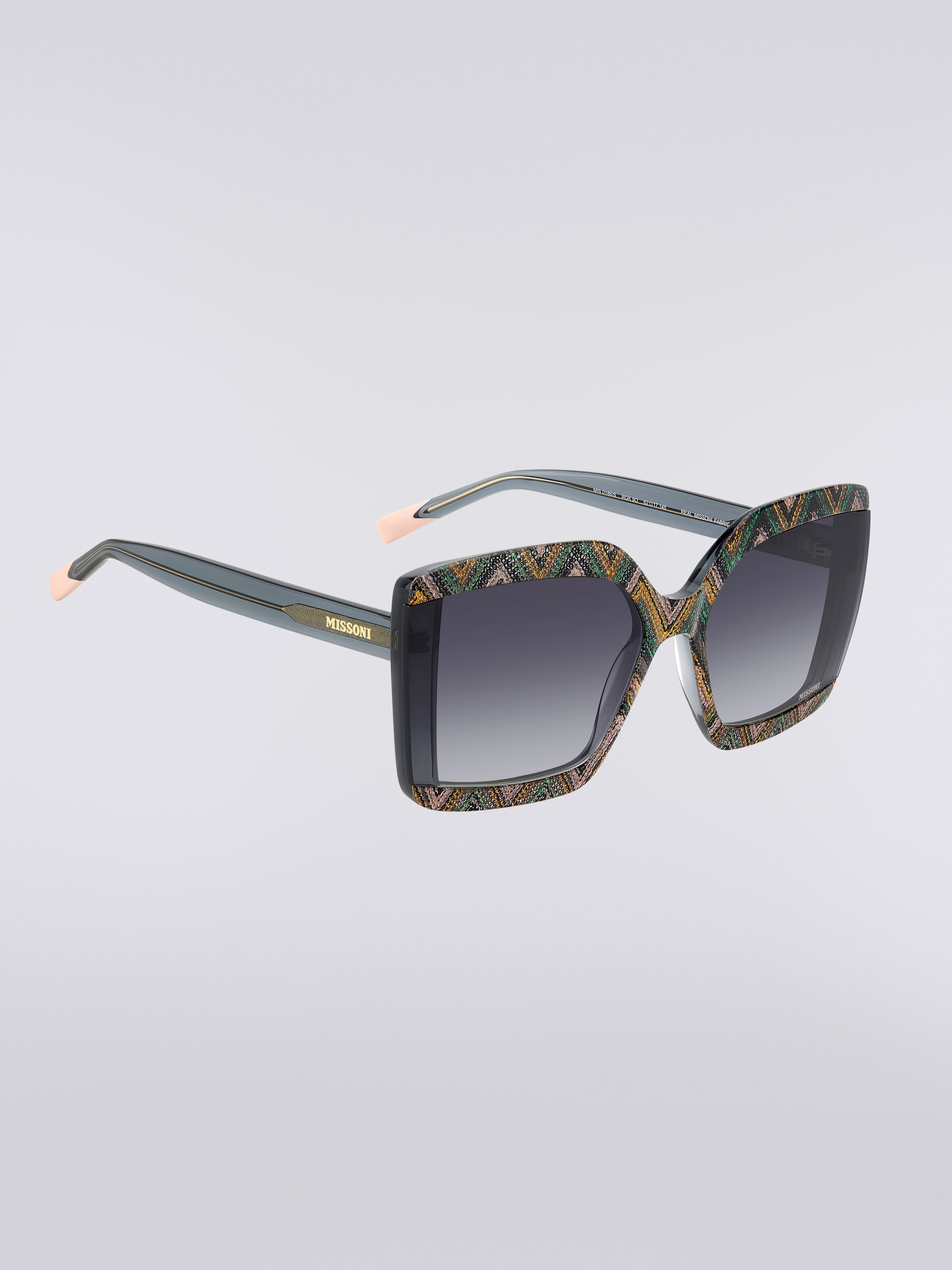 Kantige Sonnenbrille mit Stoffeinsätzen, Mehrfarbig  - 2