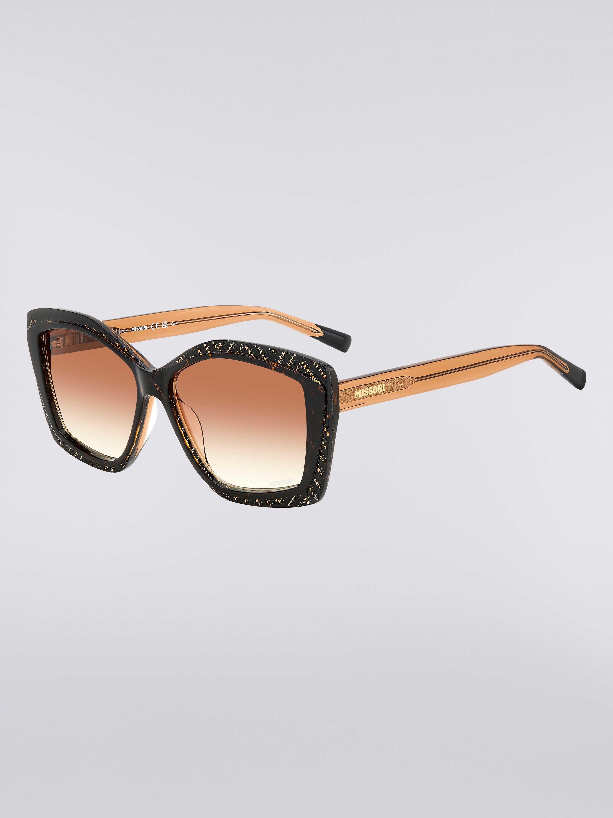 Sonnenbrille mit geometrischer Fassung und Stoffeinsätzen, Mehrfarbig  - 1