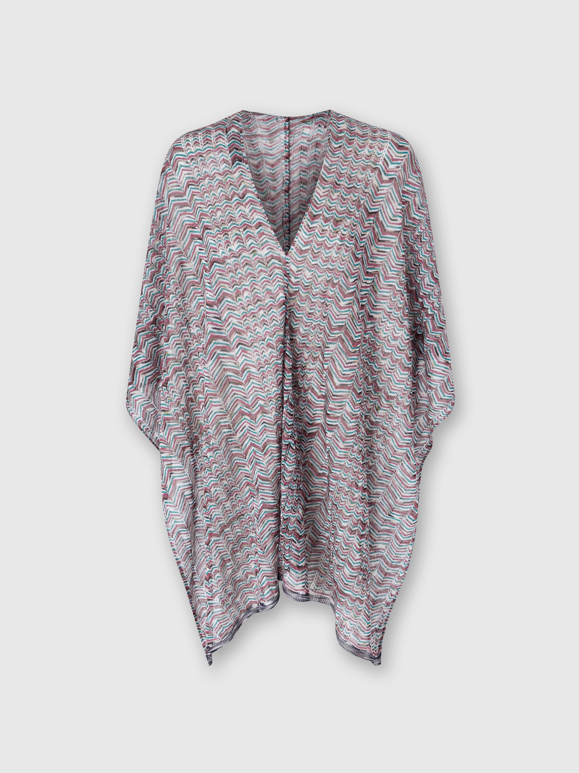 Poncho in viscose and cotton chevron knit, Multicoloured  - 0