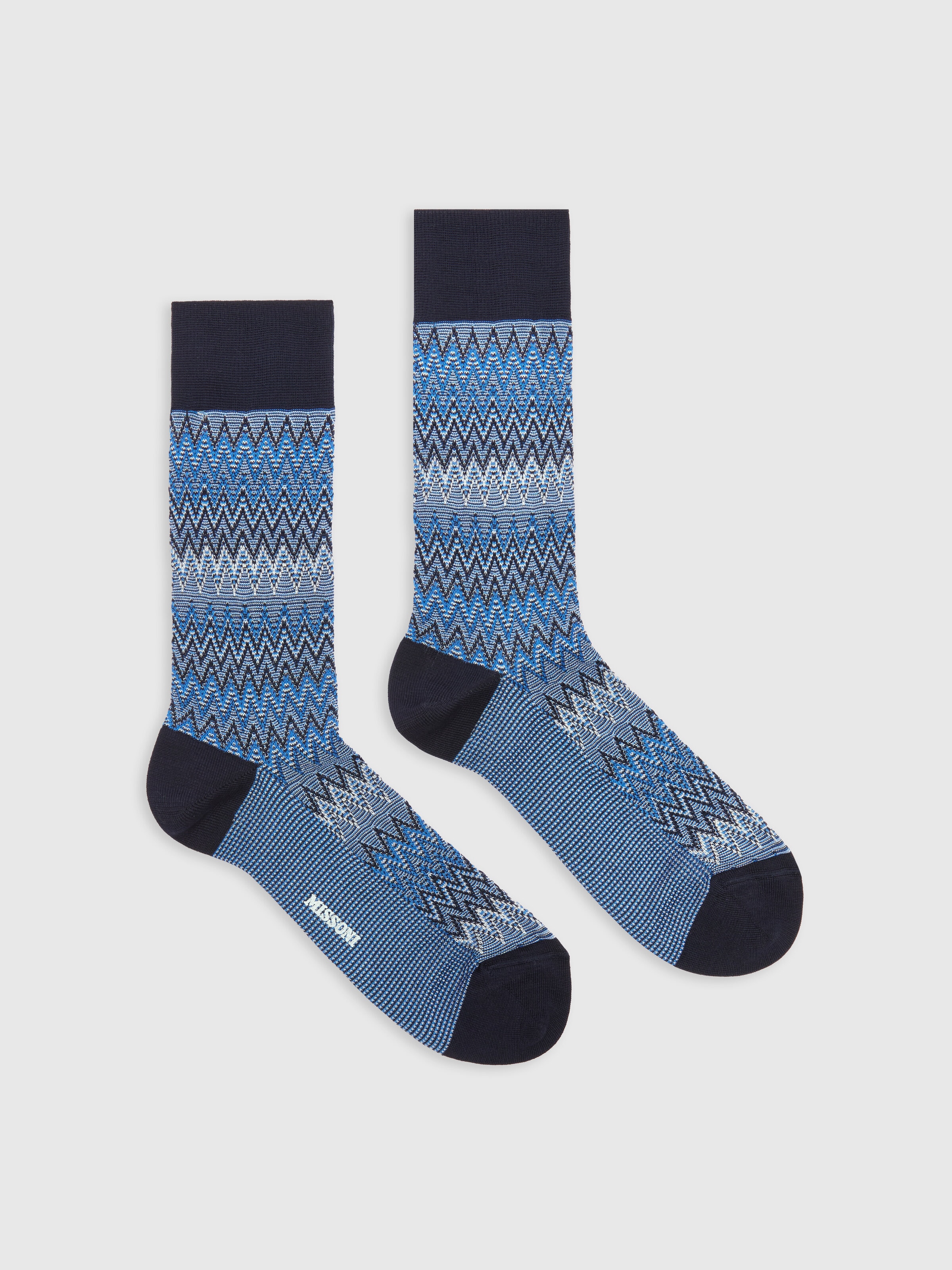 Cotton blend short socks with chevron pattern, Multicoloured  - 0